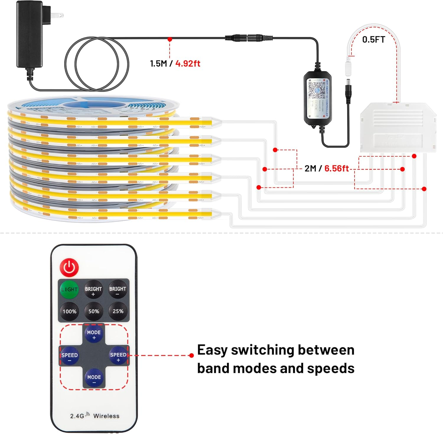 LICHASER 6 Rolls 3M Wifi Flexible COB LED Lights for Wood Slat Wall Panels, Acoustic Panel LED Strip Compatible with Alexa, 12V 3000K Dimmable Strip for Acoustic Panels, Shelves Lighting image number 4