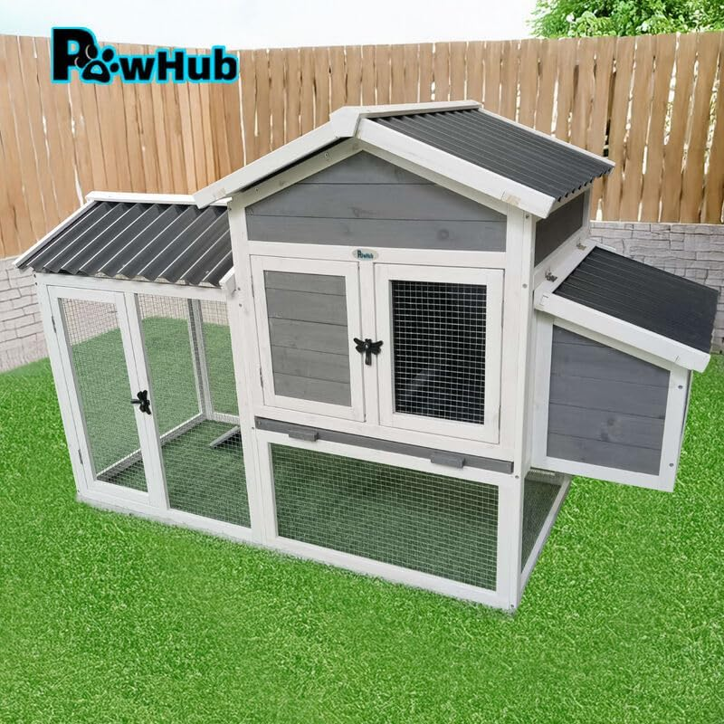 Pawhub Extra Large Wooden Chicken Coop Rabbit Hutch Hatch Box with Run image number 2