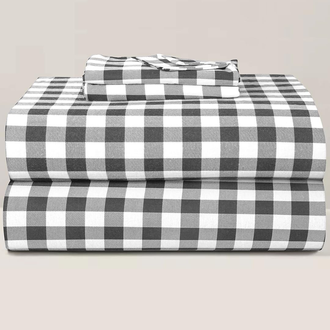 Briarwood Home&reg; Printed Flannel Sheet Set, 100% Organic Cotton, Six-Fold Brushed, Super Soft, Warm, Deep Pocket Bedding with Nanotech Infuse for Enhanced Lasting Strength (Blue Plaid, Queen)