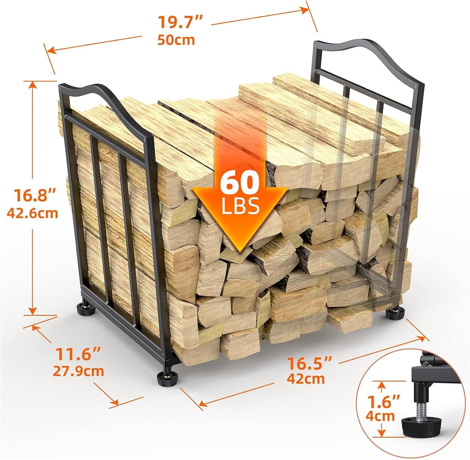 Cozioz Folding Firewood Rack - Indoor/Outdoor Metal Log Holder for Fireplace & Fire Pits (Space-Saving Design) image number 2