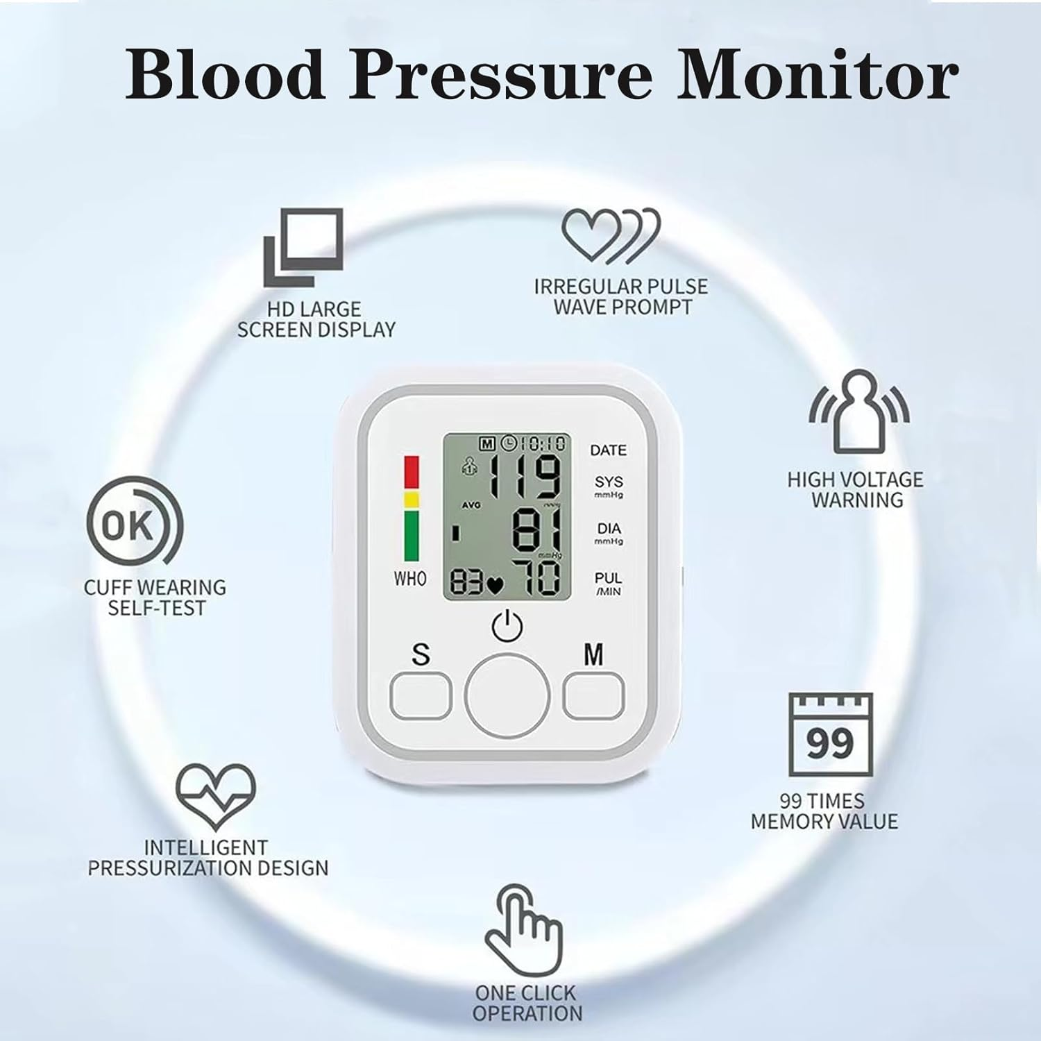 Upper Arm Blood Pressure Monitor, Portable Electronic Blood Pressure, with Irregular Heartbeat Detection Easy Measurements and Accurate Results, Monitor with 99 Groups of Memory for 2 Users image number 5