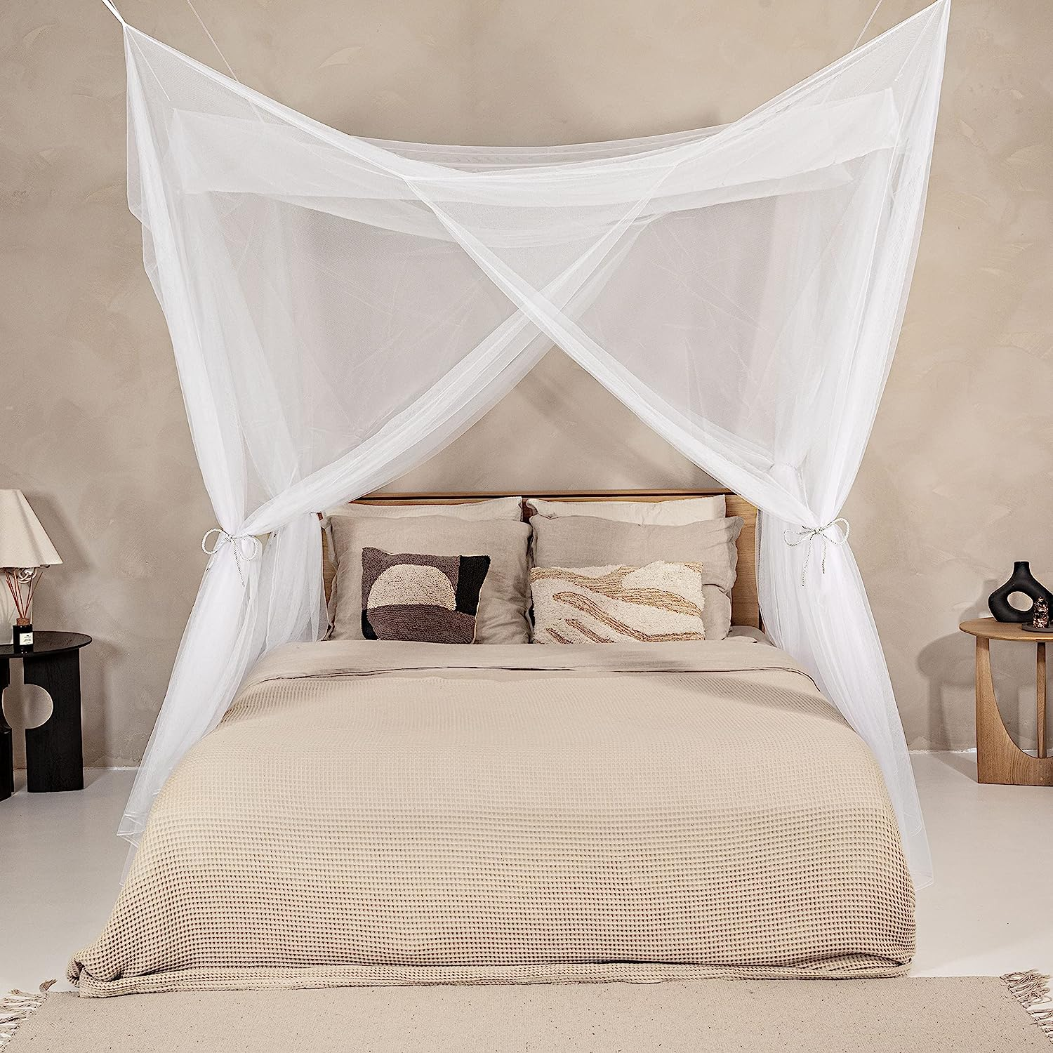 Mosquito Net for Double Bed, White, 6 Hanging Loops and 4 Side Openings, Decorative Rectangular Shape for Home & Travel, Canopy Hanging Set and Carry Bag Included, 210 X 200 X 200 Cm image number 5