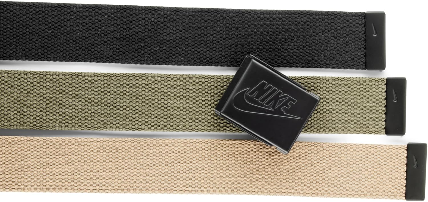 NIKE Men'S 3 Pack Web Belt, Black/Olive/Khaki, Futura, One-Size up to 42" image number 2