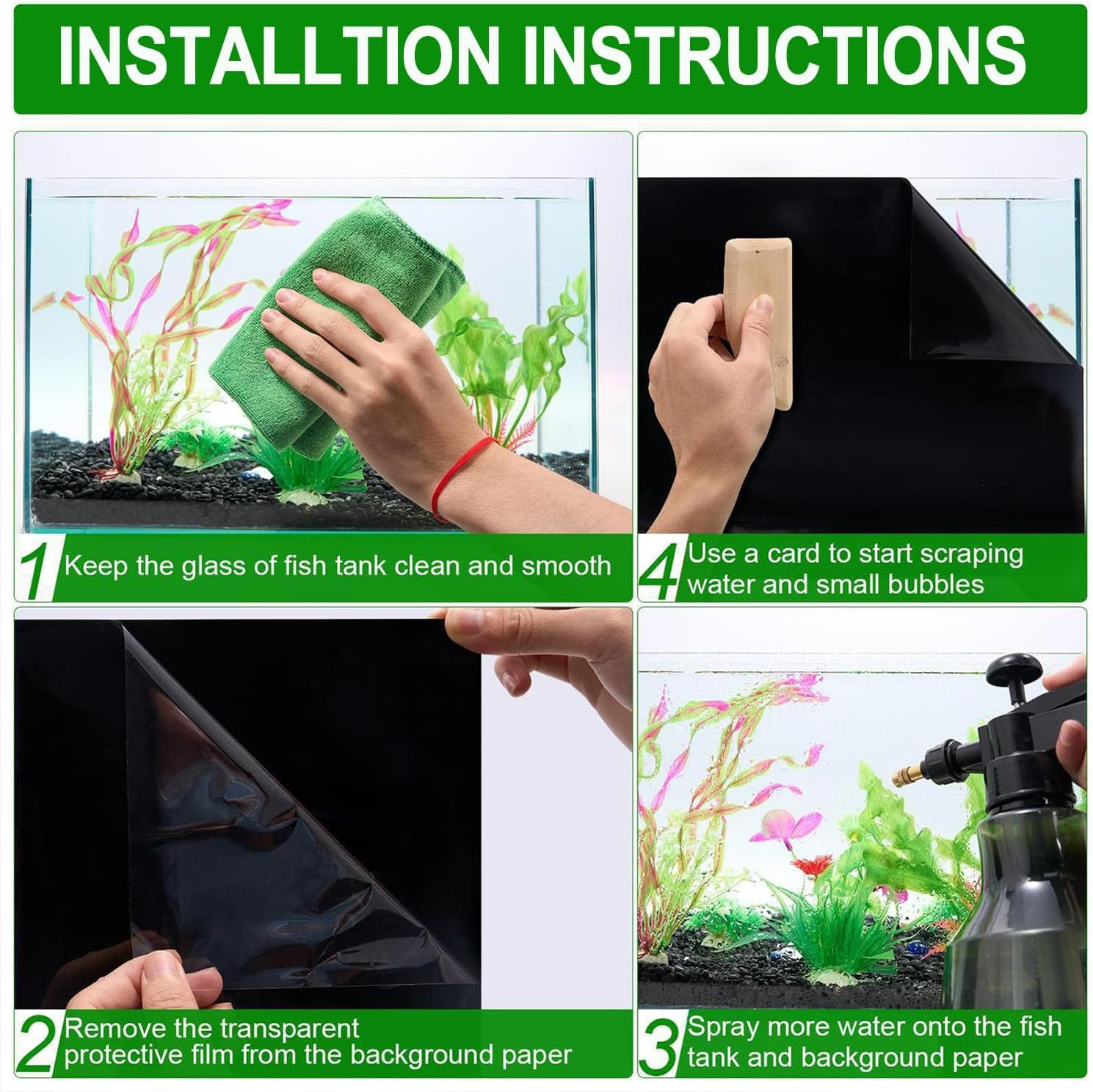 IONPSHG Black Aquarium Background Static Cling Self Adhensive Black Fish Tank Background Aquarium Backdrop Sticker Fish Tank Poster Aquarium Wallpaper for Aquarium Decoration and Fish Coloring image number 6