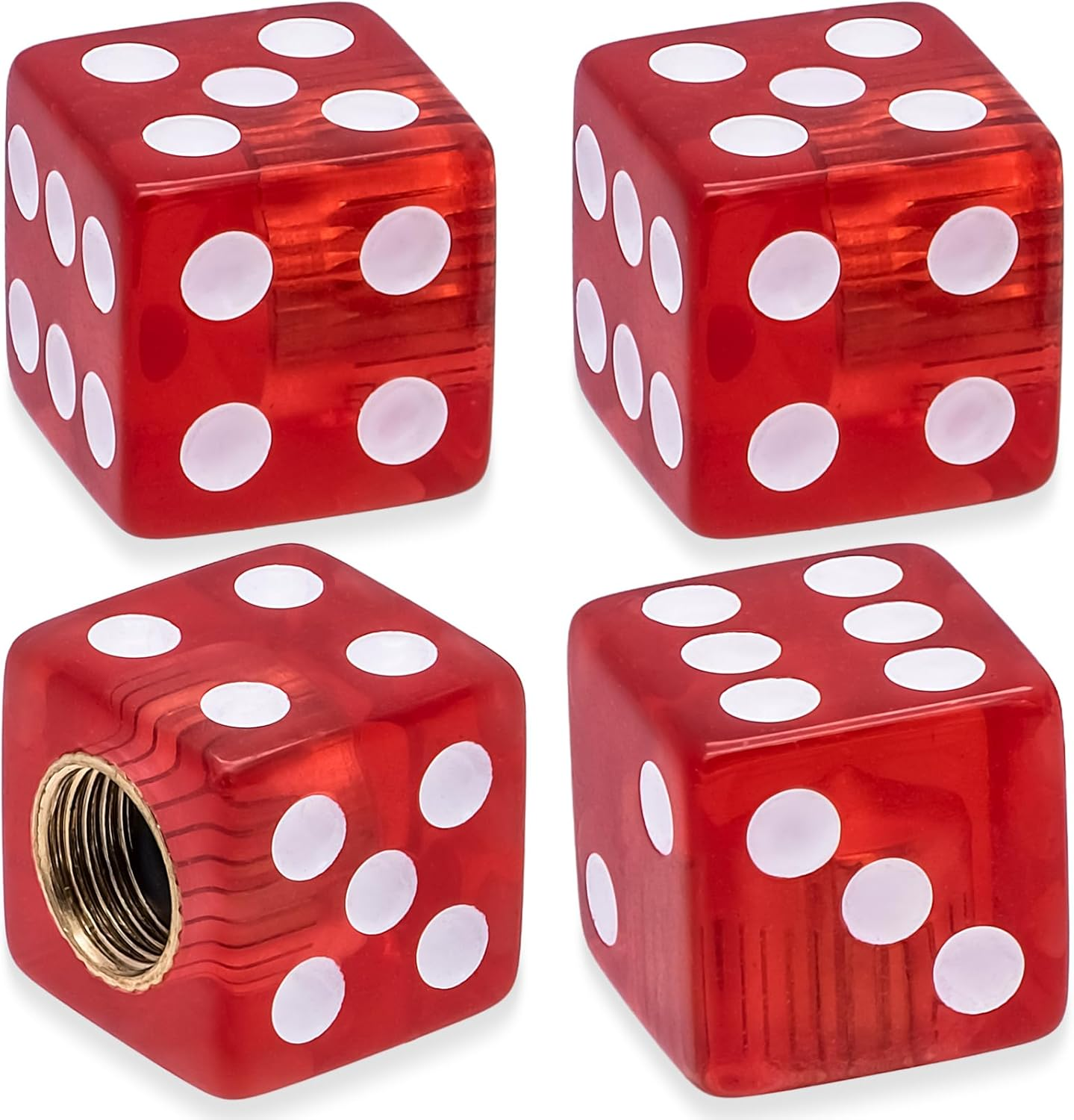 MEAJOO 4PCS Dice Shape Tire Valve Stem Caps, Universal Copper Core Dustproof Tire Valve Stem Covers for Cars, SUV, Trucks, Bikes, Motorcycles, Bicycles(Red)