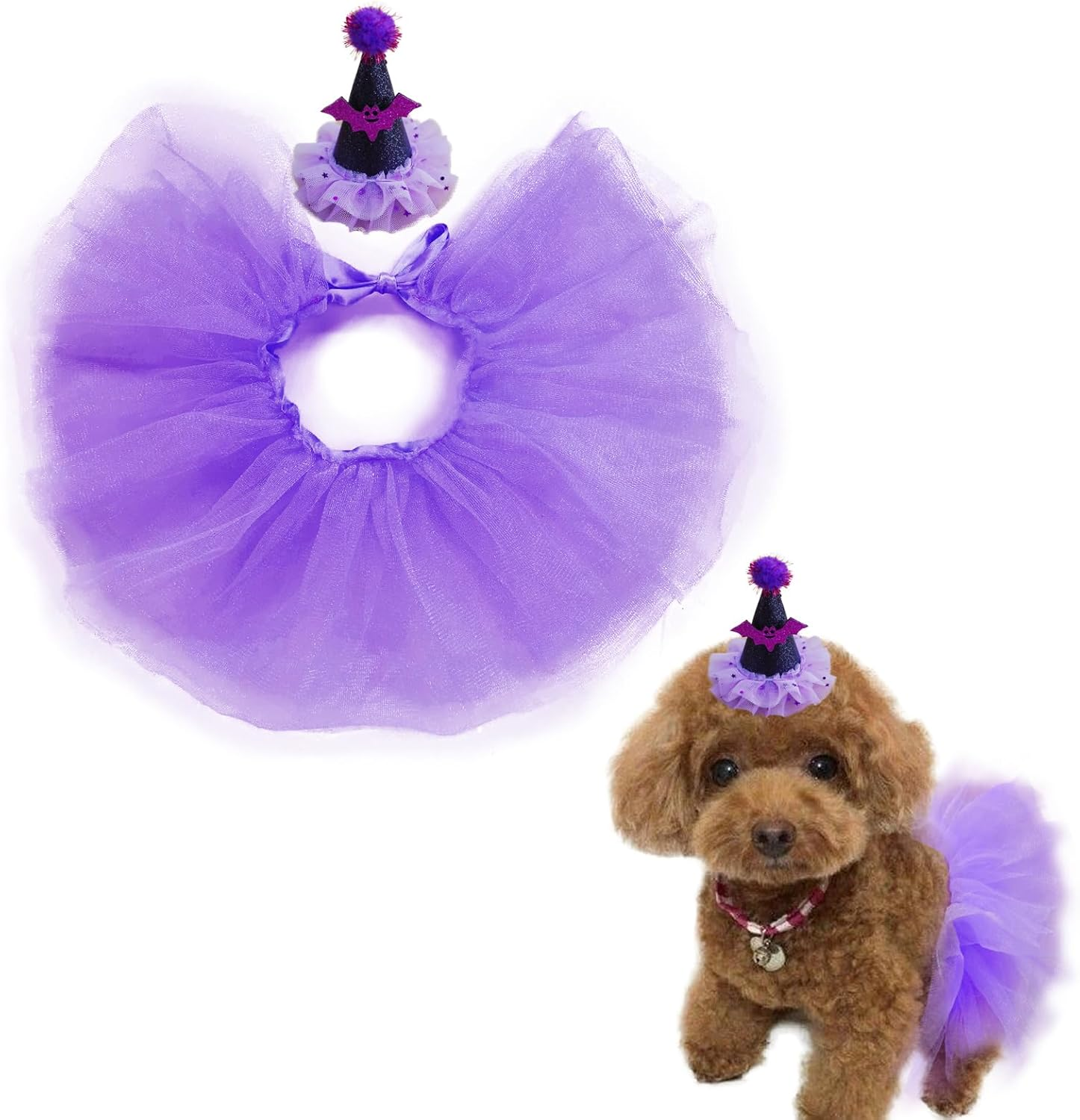Pet Halloween Costume Set, Purple Witch Hat and Tutu Skirt image number 2