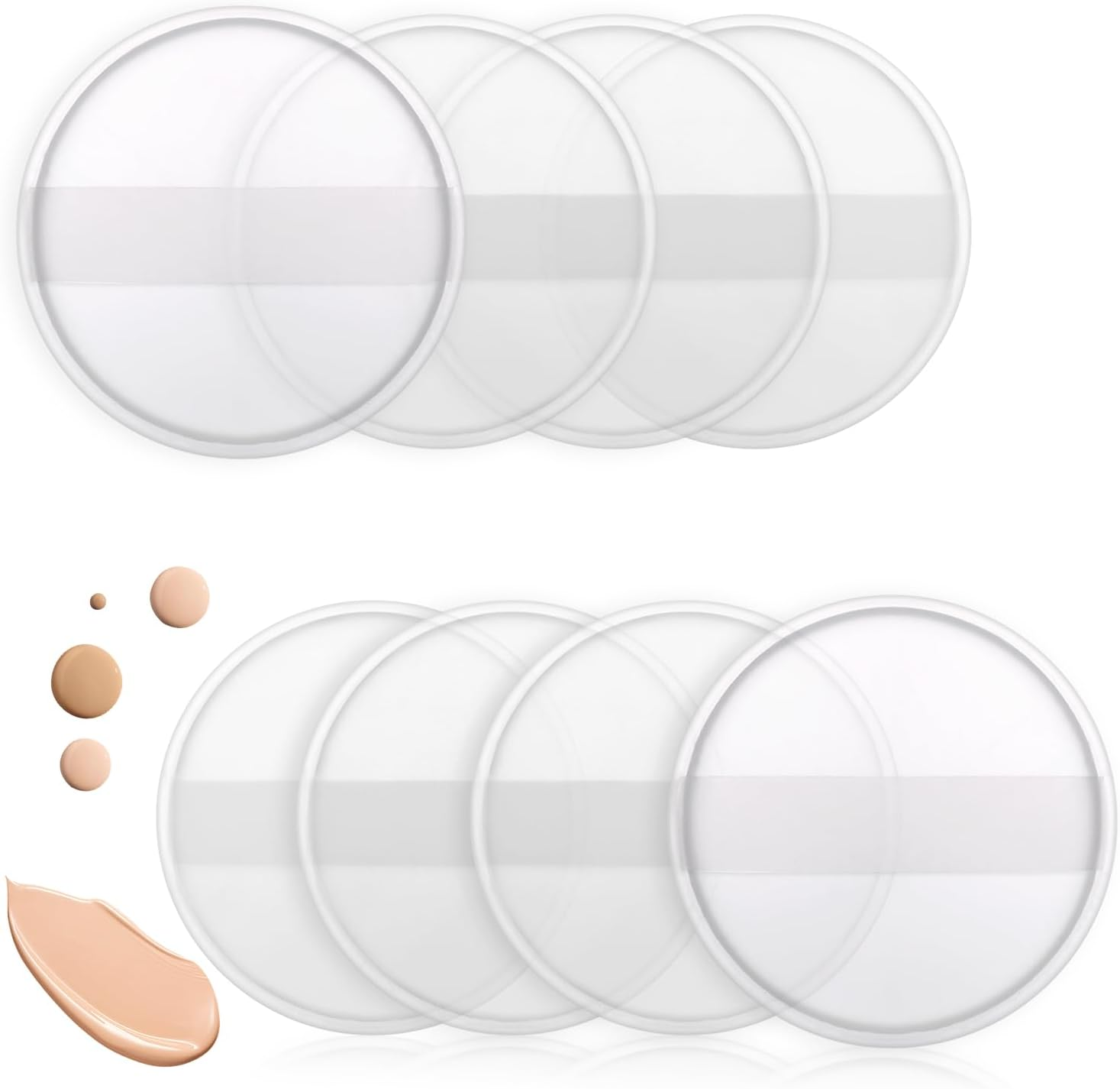BOSMIOW 8Pcs Clear round Silicone Powder Puffs,Washable Makeup Puff with Silk Handle,Cosmetic Applicator for Liquid Foundation,Cream,Concealer,Blush,Cosmetic Beauty Tools Blender image number 1