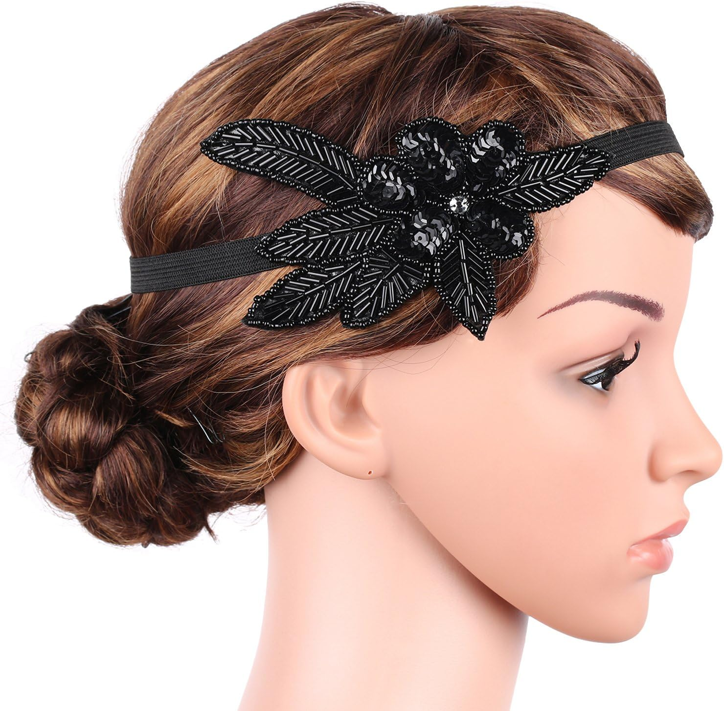 BABEYOND Women'S Flapper Headband Black 1920S Gatsby Headpiece Crystal Beaded Headband for Girls (Black)(Size: One Size) image number 4