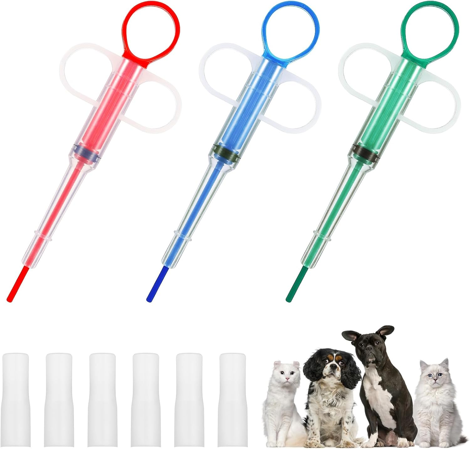 Oruola 3Pcs Cat Pill Dispenser,Pet Pill Shooter,Pills Pusher for Cats Dogs with 6 Heads,Pet Feeding Dispenser Tool for Small Animal,Cat Feeding Push Pull(Red Blue Green) image number 6