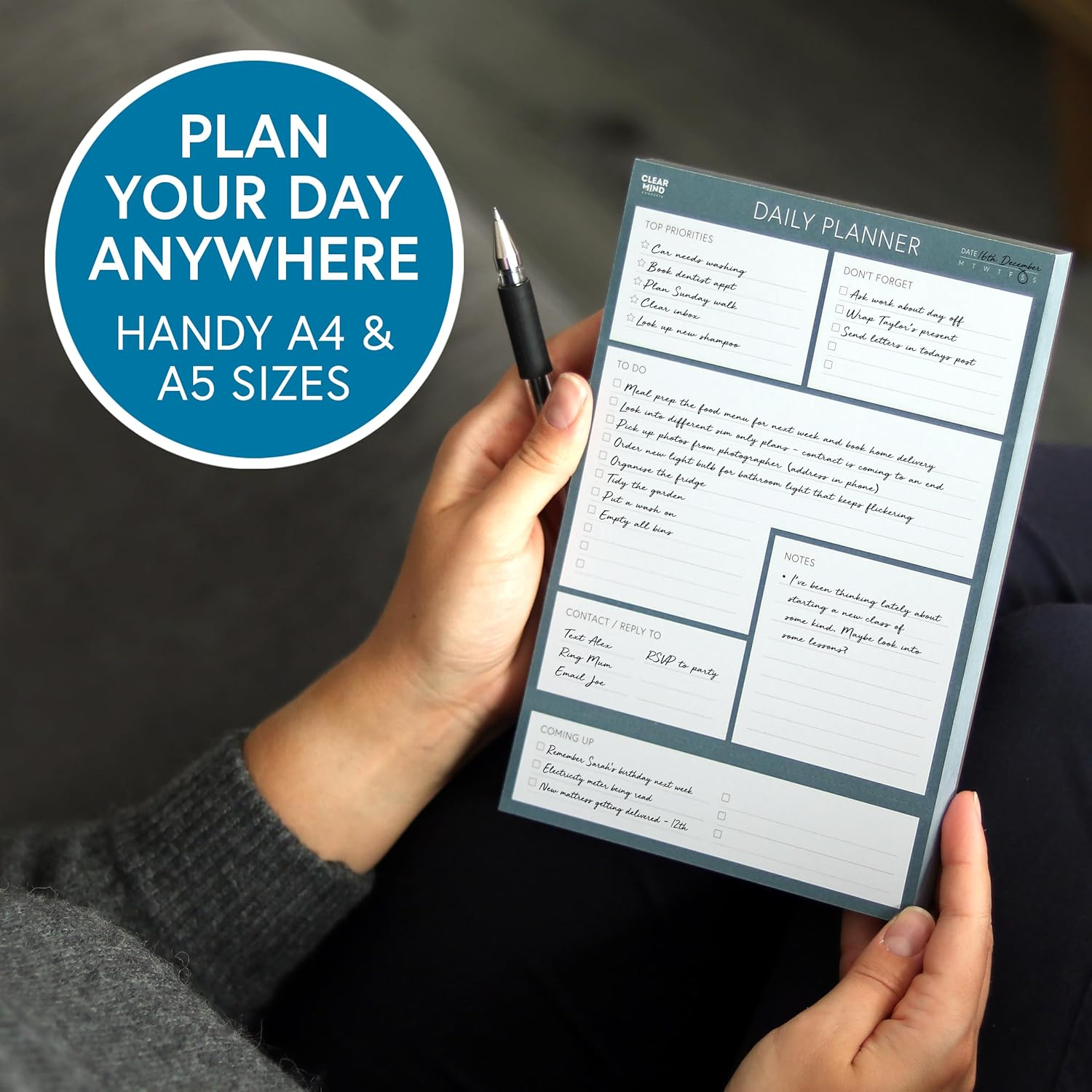 Daily Planner Desk Pad Tear off by Clear Mind Concepts &ndash; 100 Sheets 120Gsm Paper Undated for Home, Work, Office, Study, Productivity, Planning and Organising (A5) image number 6