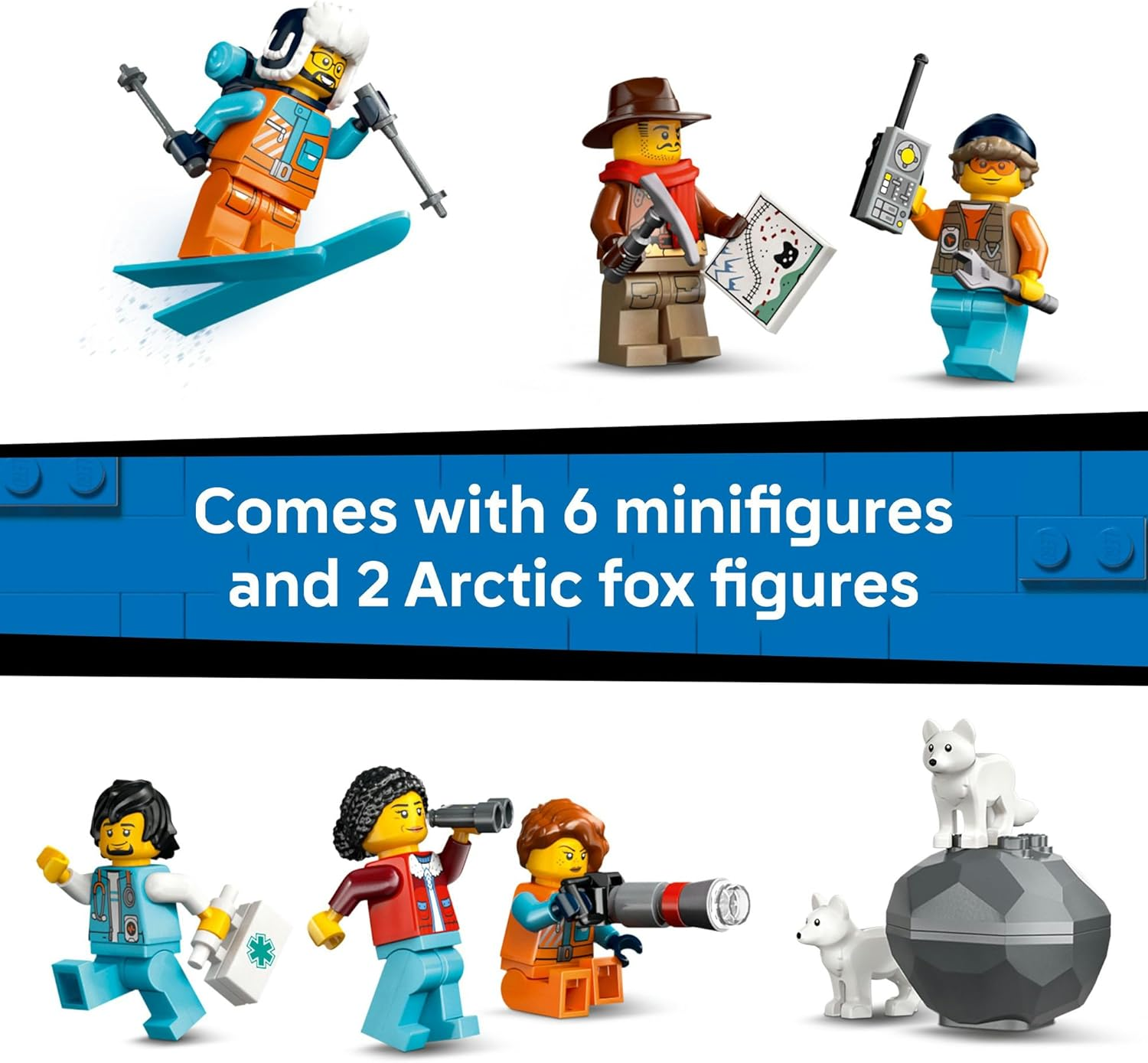 LEGO&reg; City Explorers&rsquo; Arctic Polar Express Train 60470 Set for Fans of STEM Toys and Pretend Play Aged 7 and Up, Motorized Locomotive with 2 Cars, 6 Minifigures, 2 Arctic Fox Figures and More image number 6