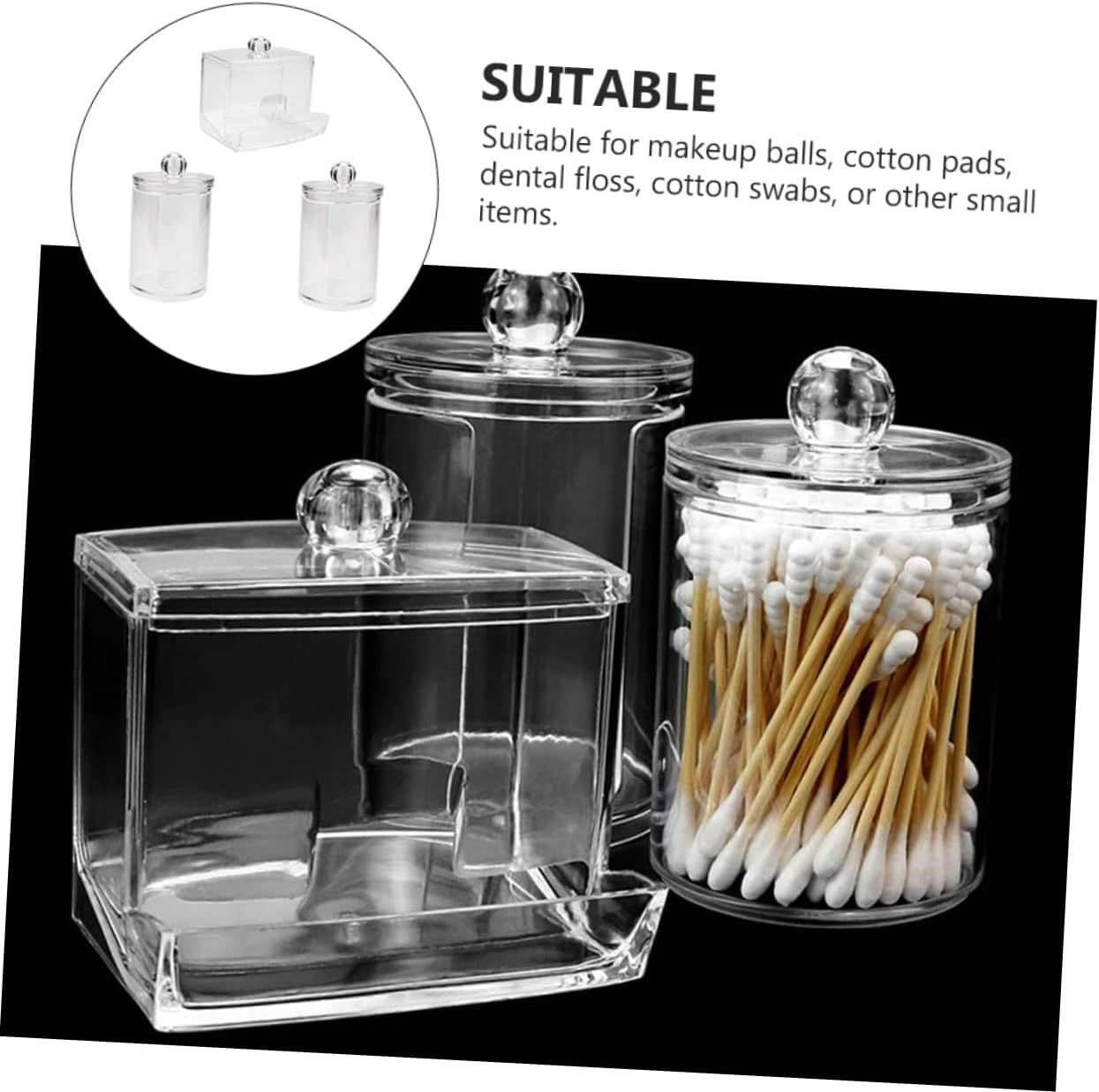 3Pcs Transparent round Cotton Swab Holder Storage Boxes for Bathroom Pads Organizer Container Dustproof Design image number 6