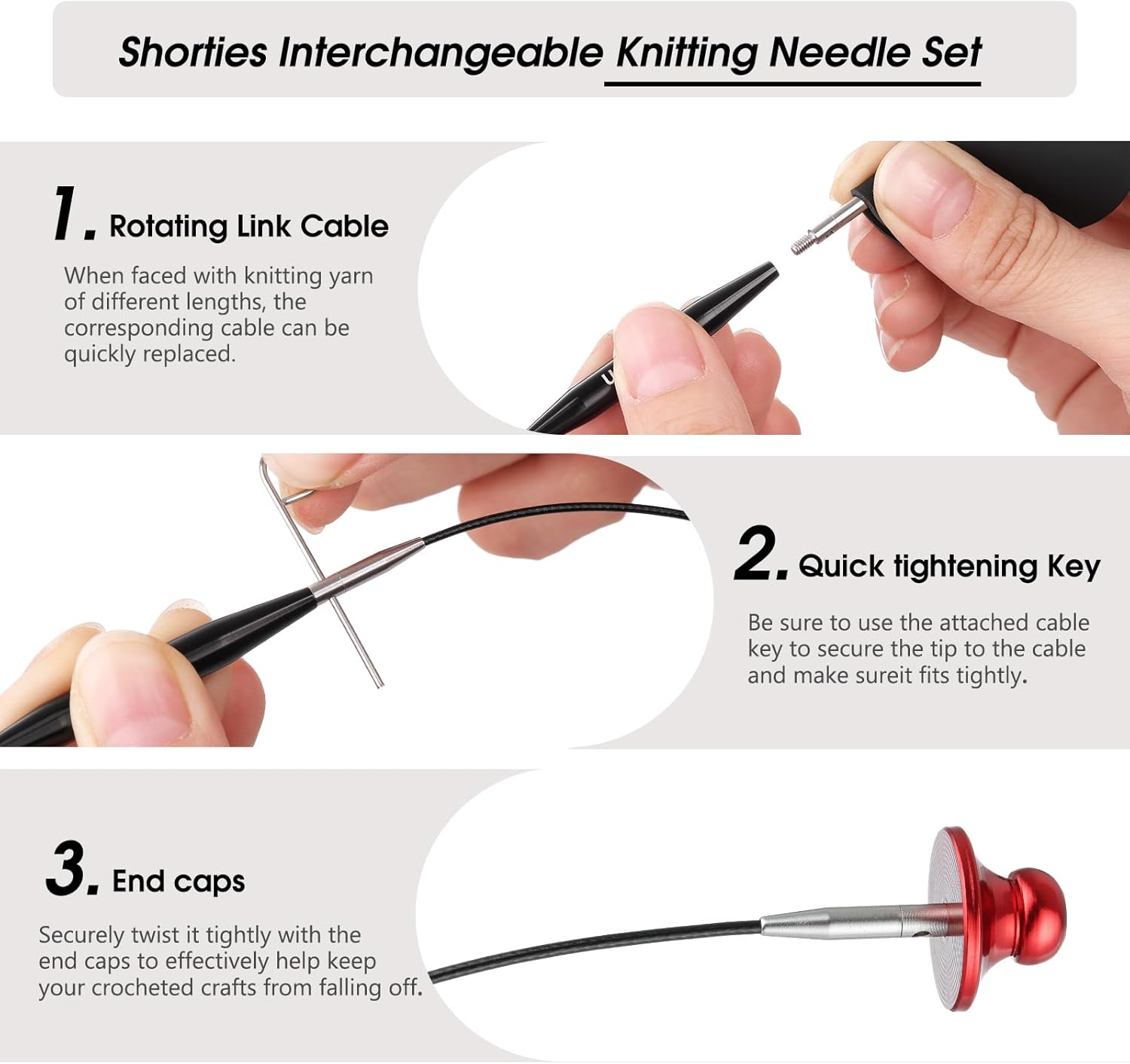 Guclud Interchangeable Circular Knitting Needle Set, 3-Inch Shorties Knitting Needles Sizes US 2.5, 3, 4, 5, 6, 7, 8, 9, 10 with Cable, Accessories and Case, 9-Pairs image number 4