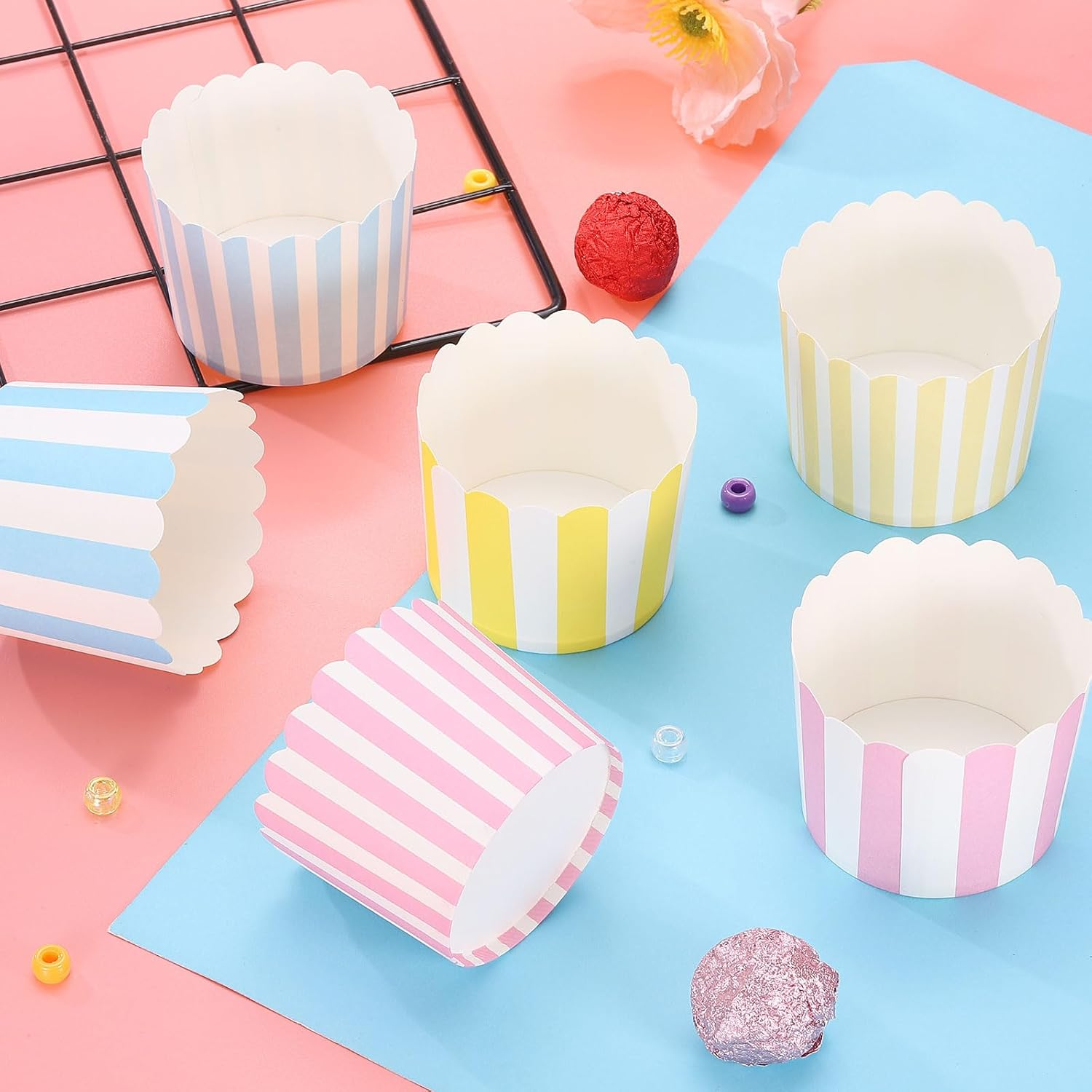 HARFINGTON 100Pcs Paper Baking Cups 6Oz Greaseproof Disposable Bulk Cupcake Muffins Liners Cases Wrappers for Wedding Birthday Graduation, Pink Sweet