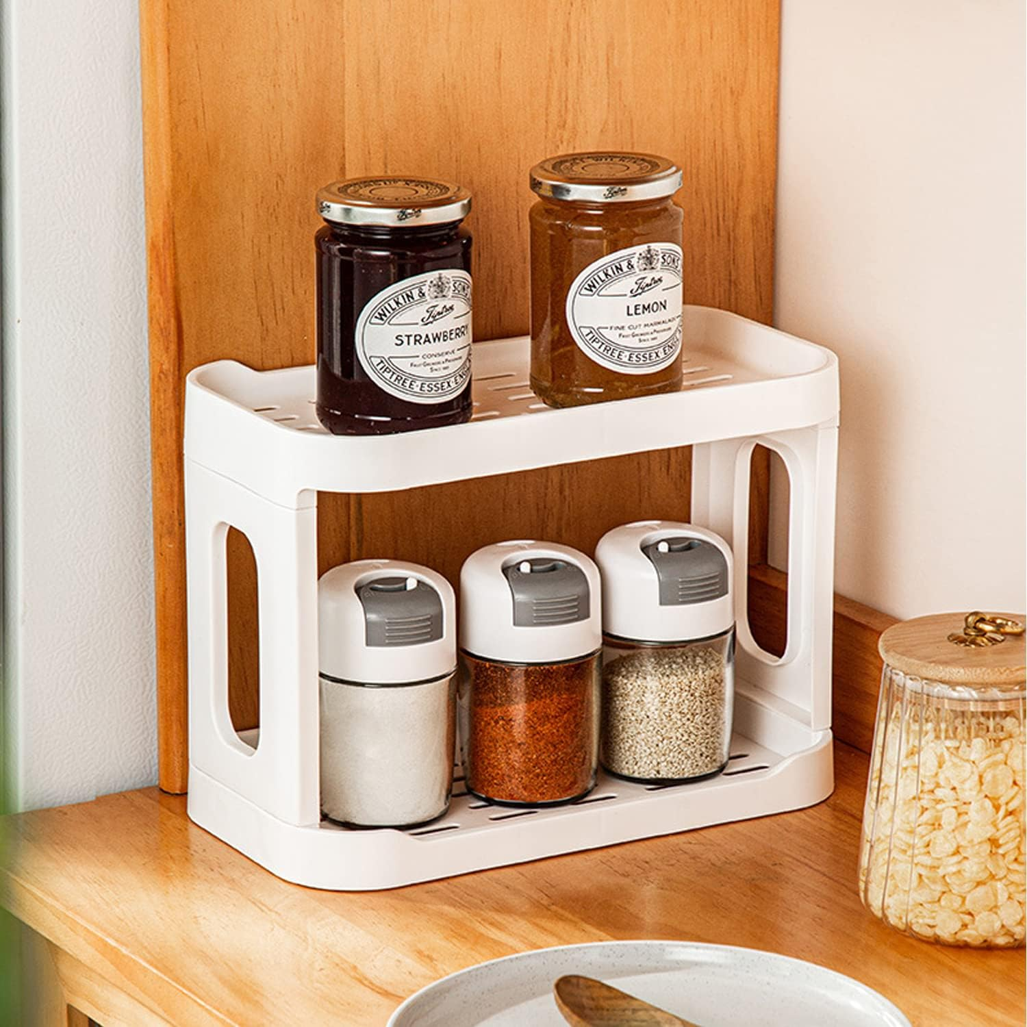 HASPINH 2 Tier Makeup Organizer, Foldable Cosmetic Storage Display Box, Large Capacity Bathroom Countertop Organizer Shelf, Perfume Organizer, Vanity Organizer, Skincare Organizers, Kitchen, White image number 2