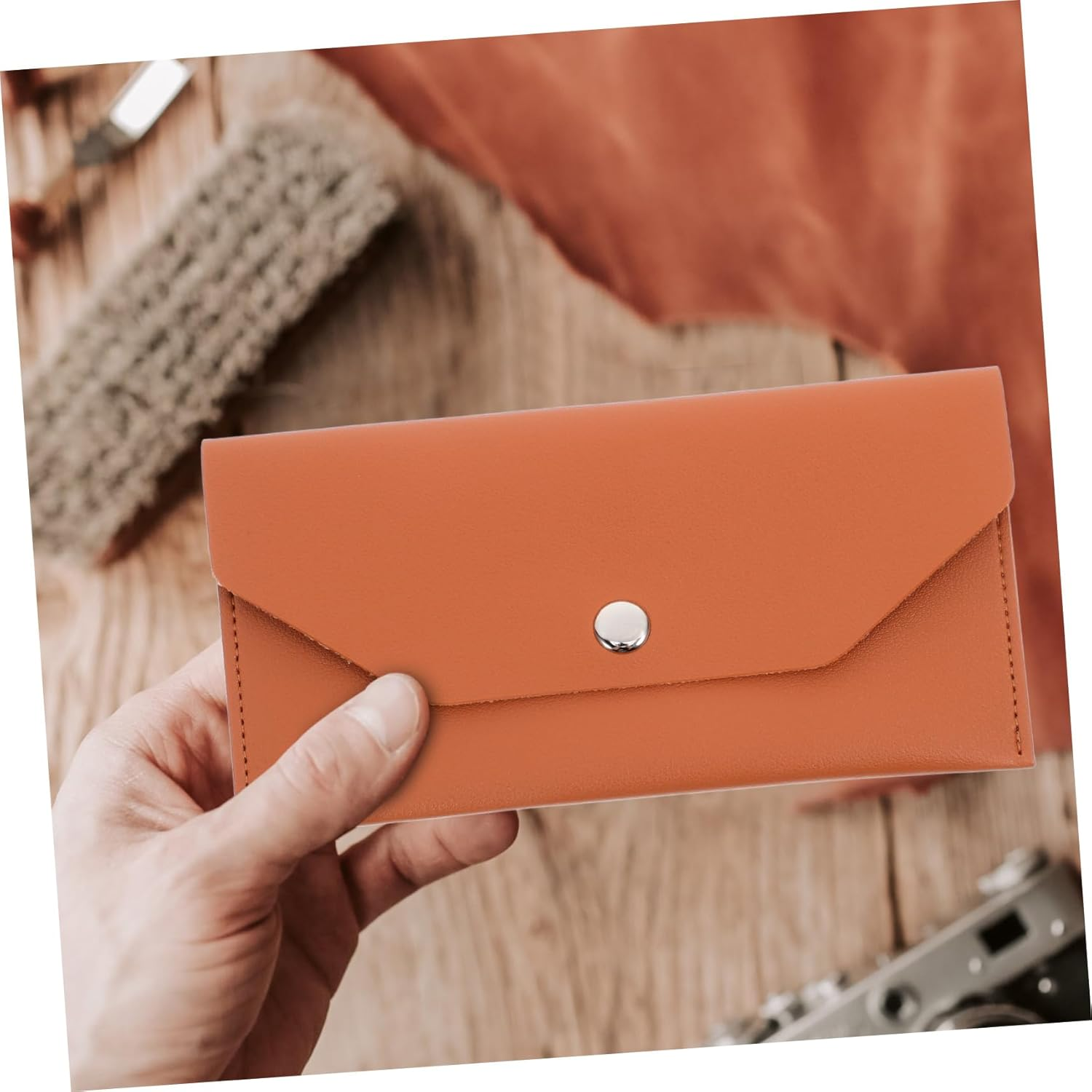 Jojofuny Pu Business Card Holder Cash Envelopes Bag Passport Pouch for Travel Card Organizer Passport Case for Airport Money Envelope - Brown image number 4