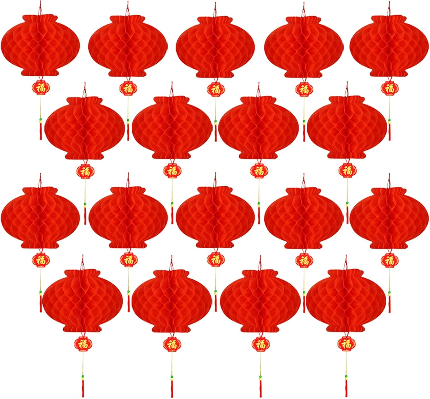 Viiotu 18 Pcs 11.8 in Red Paper Lantern,Chinese New Year Lanterns,Red Lantern,Red Lantern Decorative,Chinese New Year Decorations image number 6