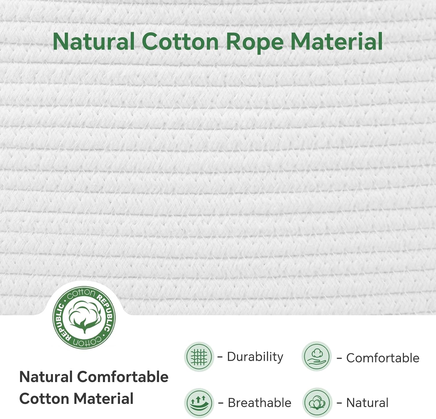 Woven Cotton Rope Storage Boxs with Hollow Handle (White, 3 Pack) image number 5