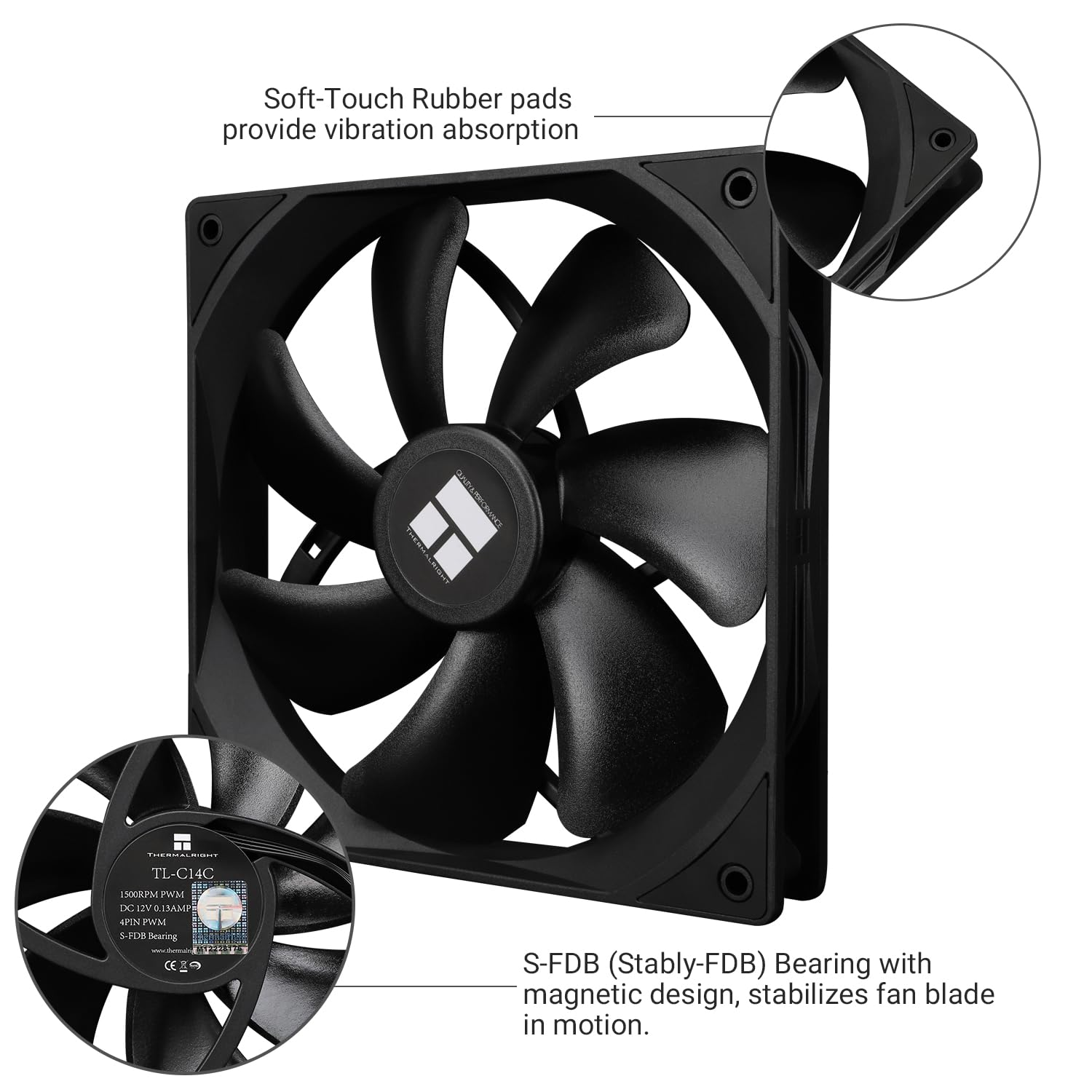 Thermalright TL-C14C X3 CPU Fan,With 4-PWM Control, Low Noise PC Cooling, 140Mm Computer Chassis Fan, CPU Cooler|Black(3-Pack) - White Argb image number 2