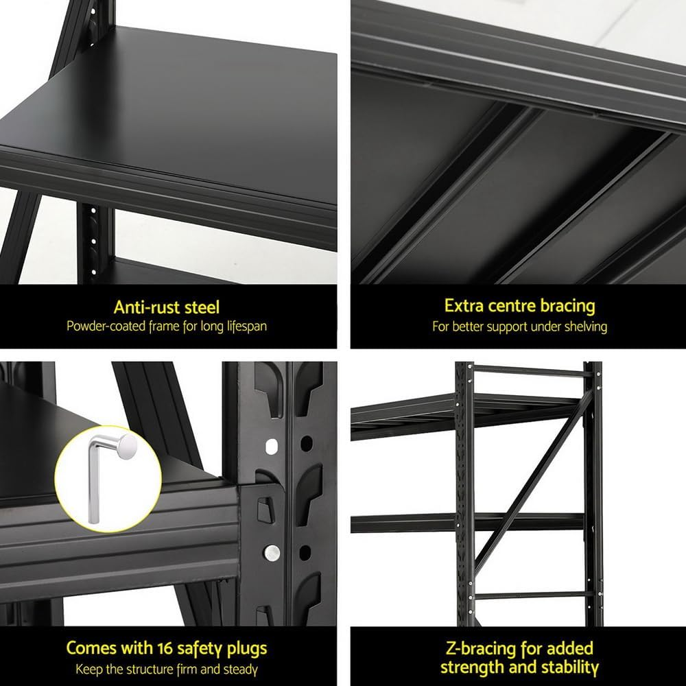 GIANTZ 2Mx2M Garage Shelving, Heavy Duty Steel Storage Shelves, Warehouse Rack Pallet Racking Shelving Unit with 200KG Capacity per Tier, Black - Black 2Pcs image number 5