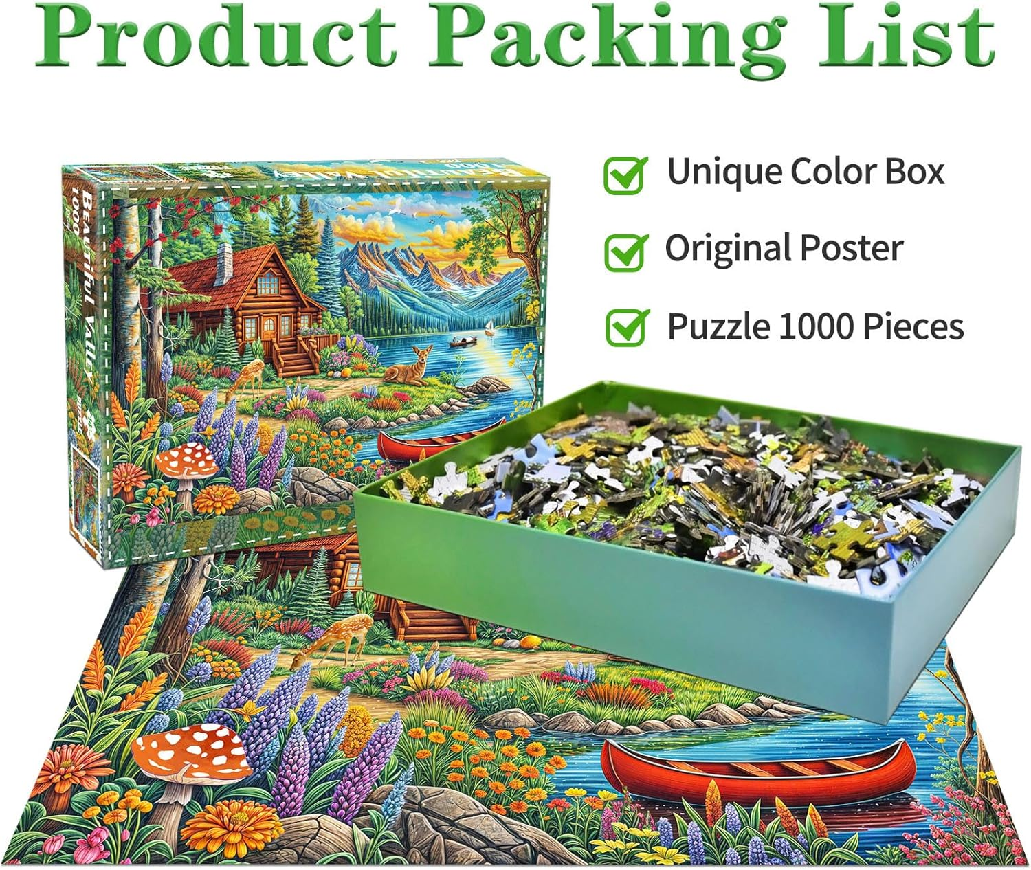 Jigsaw Puzzles for Adults 1000 Pieces, Interlock Perfectly Letter on Back No Dust, Home Decor Birthday Gift Toy for Men Women Elders Seniors, 1:1 Poster -Beautiful Valley image number 6