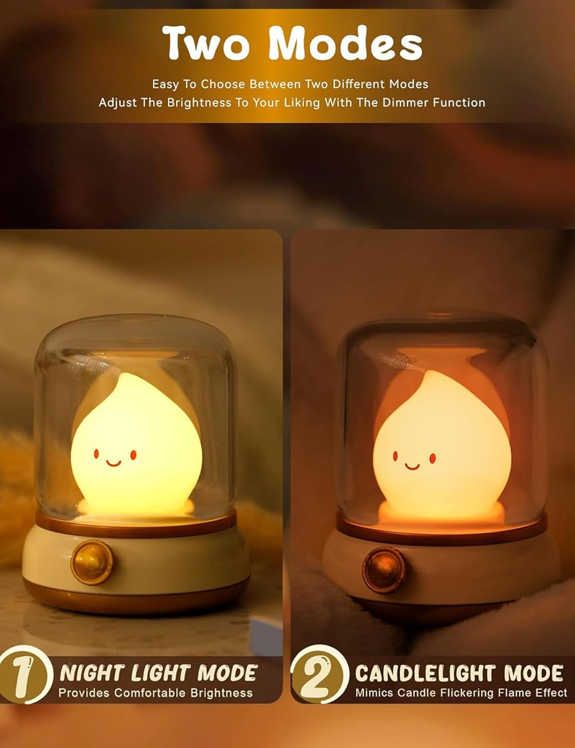 Youker Night Light for Kids Cute Kerosene Lamp Rechargeable Portable Small Light with Timer LED Bedroom Nightstand Light for Children Boy Girl Baby - Yellow image number 4
