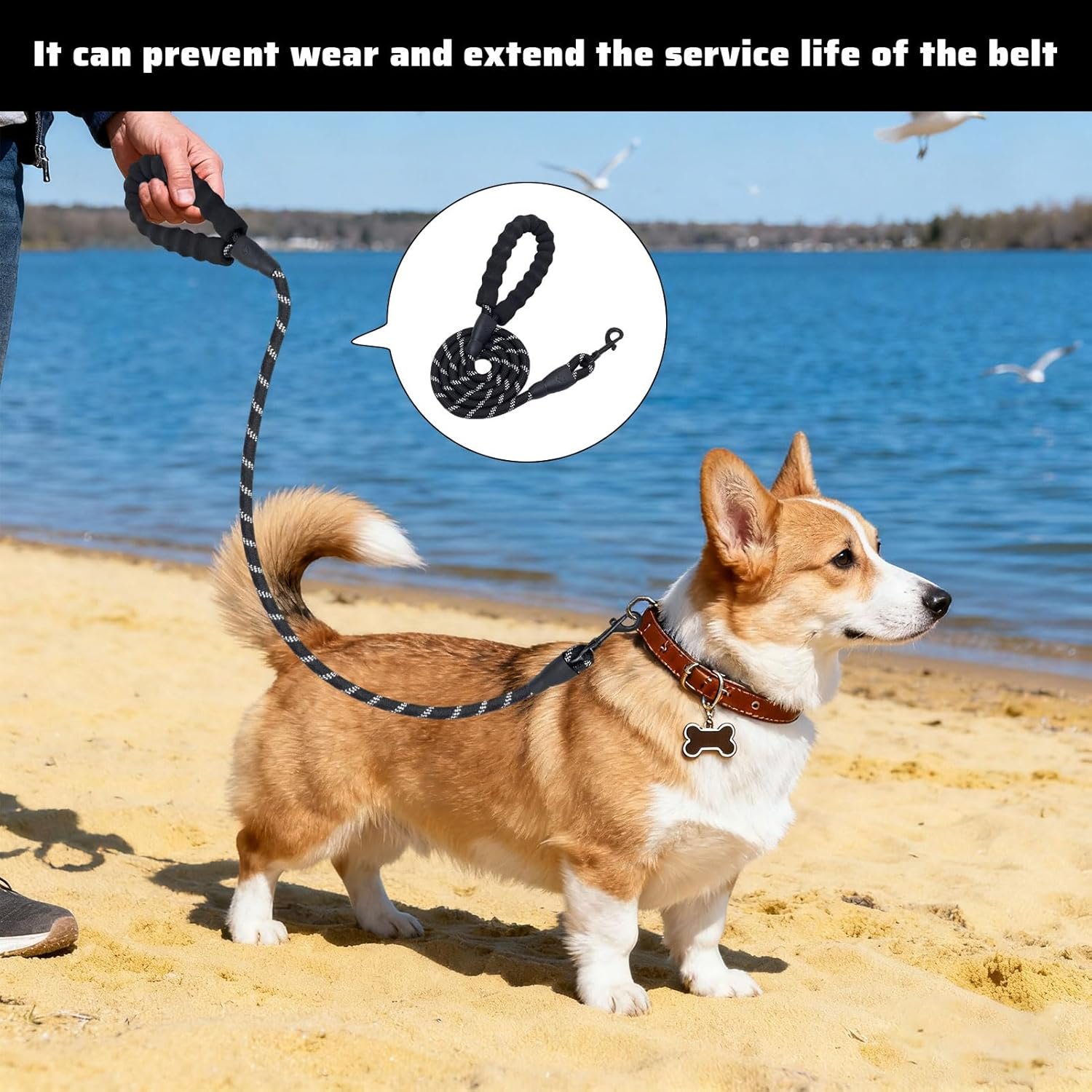 Dog Lead, 1 Pcs 1.5M Dog Leash, Dog Leads Heavy Duty, Slip Lead Dog Leash with Soft Padded Handle and Highly Reflective 360&deg; No Tangles, Training Leads for Large Medium Small Pooch​ (Black) image number 4