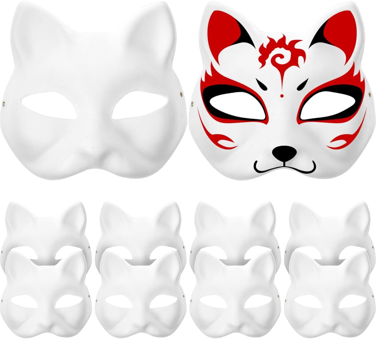 STOBOK 10Pcs White Masks DIY Cat Half Animal Masquerade Blank Paintable Halloween Masquerade for Halloween Decorations Role Playing for Kids and Adults image number 2