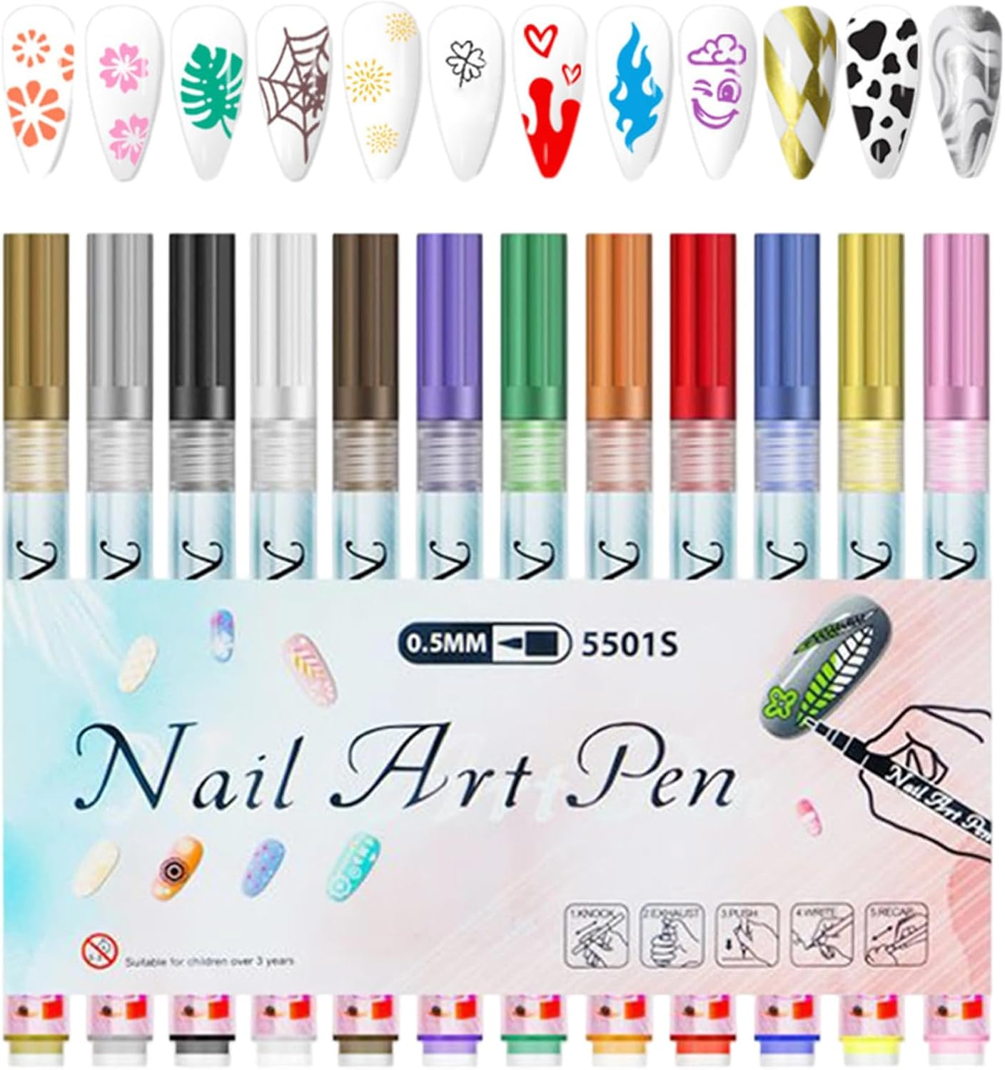 Nail Markers, 0.5Mm Portable Nails Tools,Doodle Pen Dotting Marker - for Manicure Decorating Lining Tracing image number 5