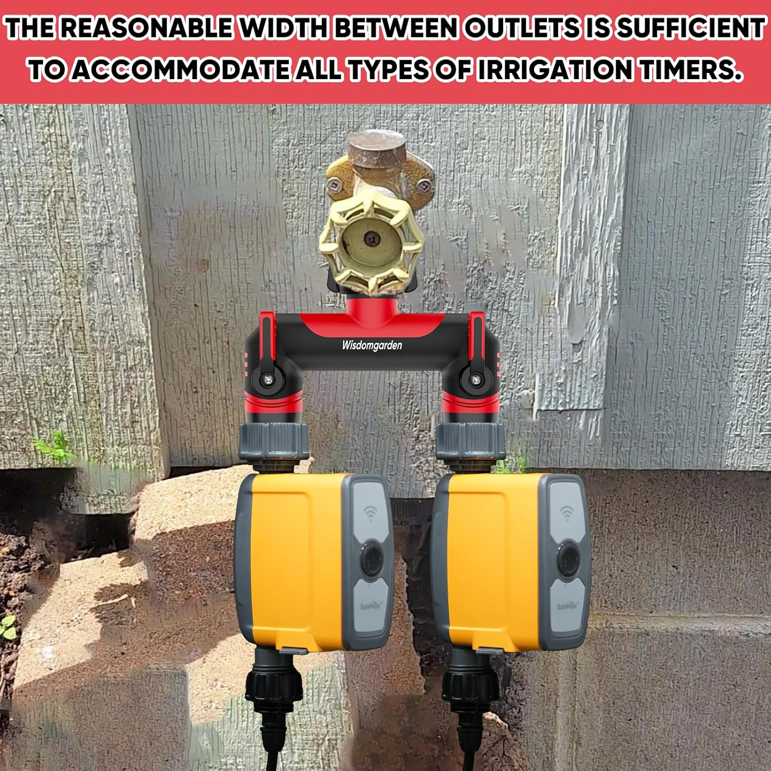 Hose Splitter, 2 Way Faucet Splitter, Connect Two Irrigation Timers Simultaneously-Red image number 1