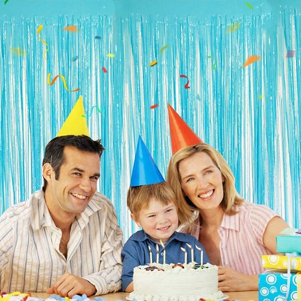 Backdrop Curtain Tinsel Streamers,4Pcs Foil Fringe Streamer Tinsel Curtains,Party Streamers Backdrop Curtains,Photo Booth Backdrop Foil Streamer for Party, Blue image number 1