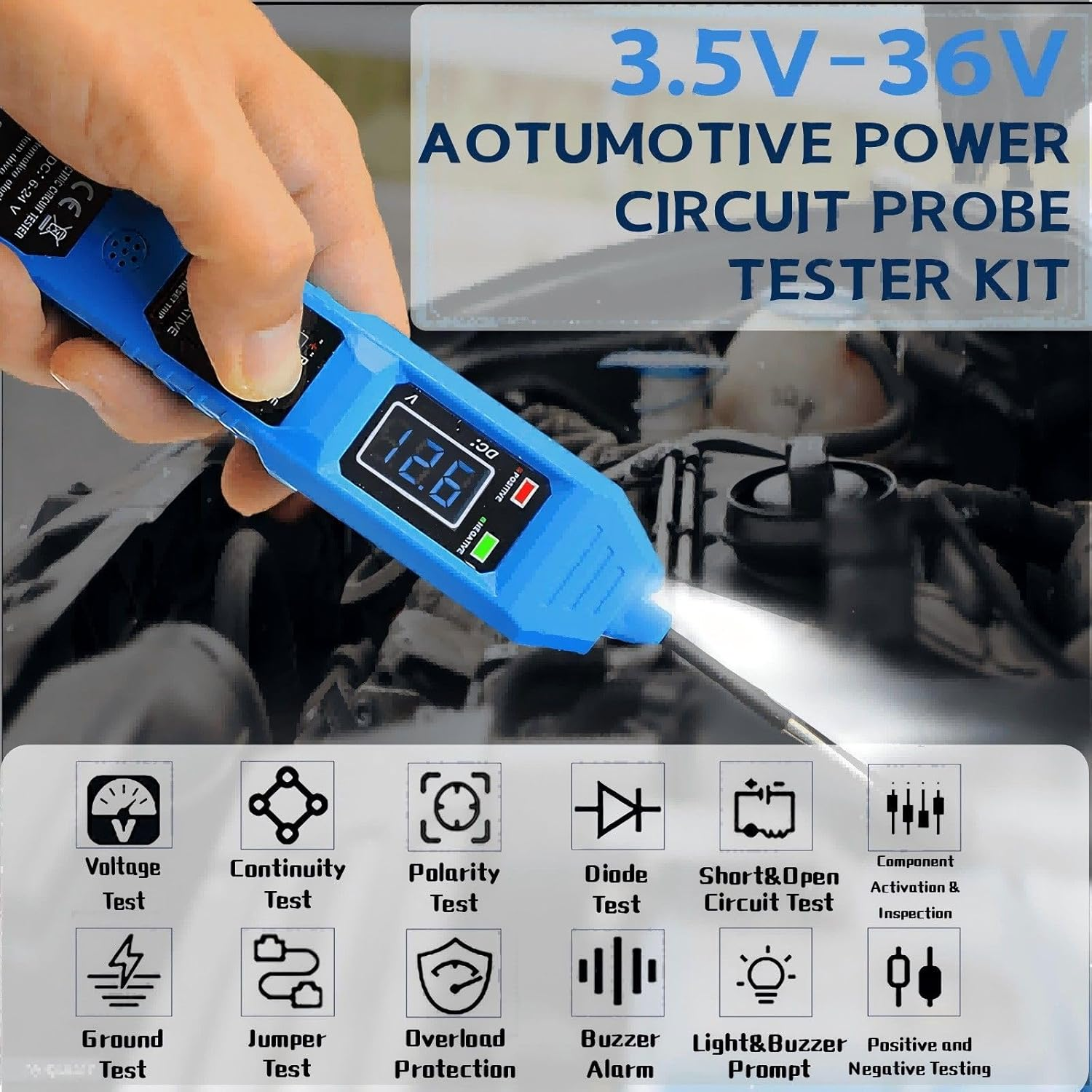 Power Circuit Probe Tester, 3.5V-36V DC Multifunctional Car Circuit Tester, Power Fuse & Voltage Tester with Test Light, Automotive Circuit Breake Finder Tool for Continuity Testing image number 3