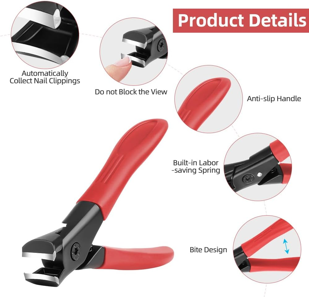 LOPHE Nail Clippers for Thick Nails Large Nail Clipper Sharp Nail Clipper Premium Steel Nail Scissors with Collection Tray for Women Men Senior for Toenails and Finger Nails, Rubber Red image number 1