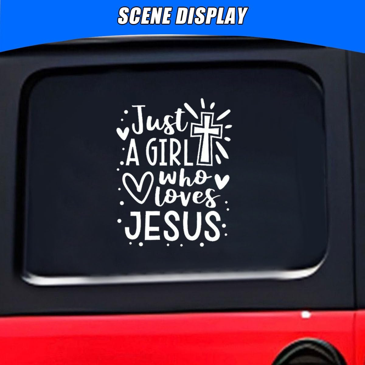 Just a Girl Who Loves Jesus Decal Car Sticker, 6.1"&times;4.6" Jesus Cross Vinyl Sticker Car Bumper Decal, Waterproof Auto Exterior Decoration Decals for Cars, Truck, Wall, Window, Laptop (White) image number 4