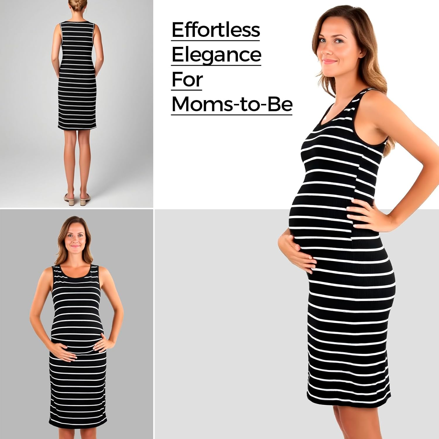 Maternity Dress Sleeveless round Neck Stretchy Striped Mid-Length image number 5