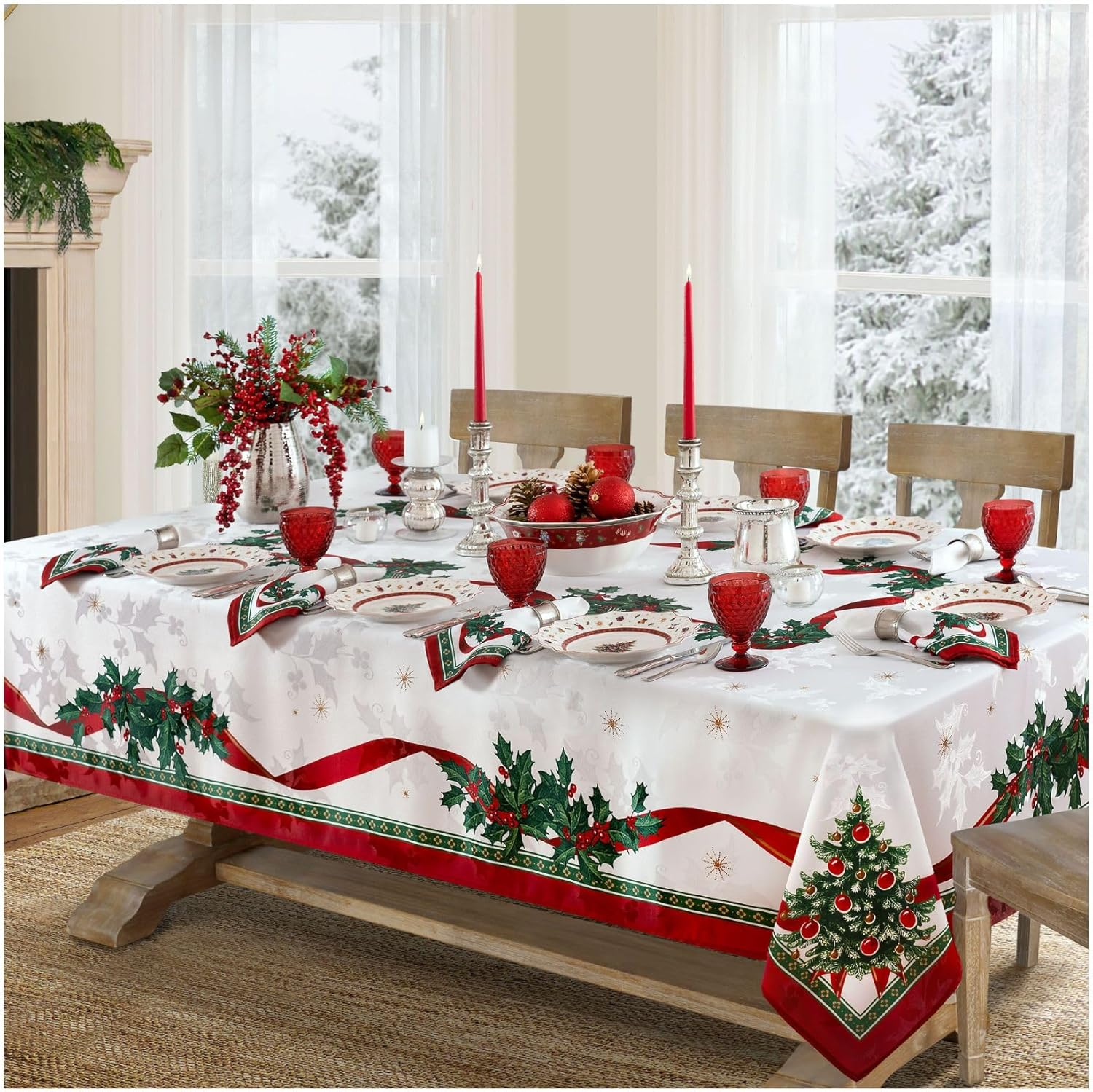Elrene Home Fashions Villeroy & Boch Toy'S Delight Christmas Napkins, Holiday Dinner Napkins, 17 Inches X 17 Inches, Set of 4