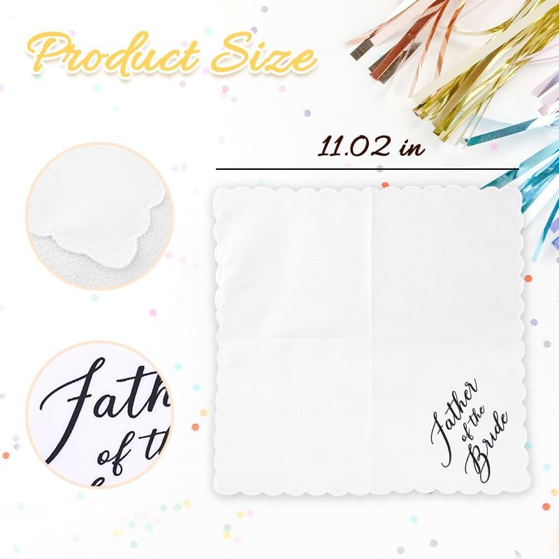 Mother Father of the Bride Embroidered Handkerchiefs Wedding Day Accessories for Mom Dad from Brides White Cotton Hankies image number 1