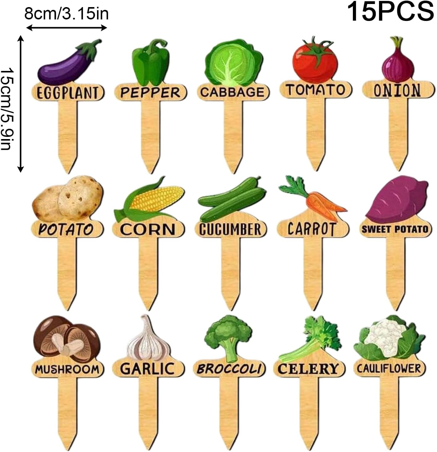 Plant Tags - 15X Garden Markers Plant Tags and Labels,Wooden Vegetable Identification and Organization Supplies for Greenhouse Indoor Outdoor