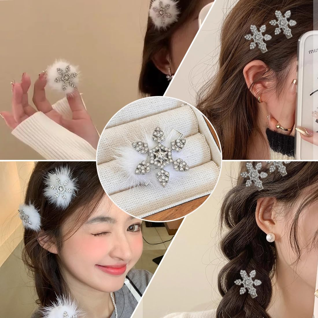 Pack of 8 Valentine'S Day Snowflakes Hair Clips Shiny Rhinestone Alloy Snowflake Hair Clips Set, Crystal Hair Pins for Women Girls Wedding Christmas