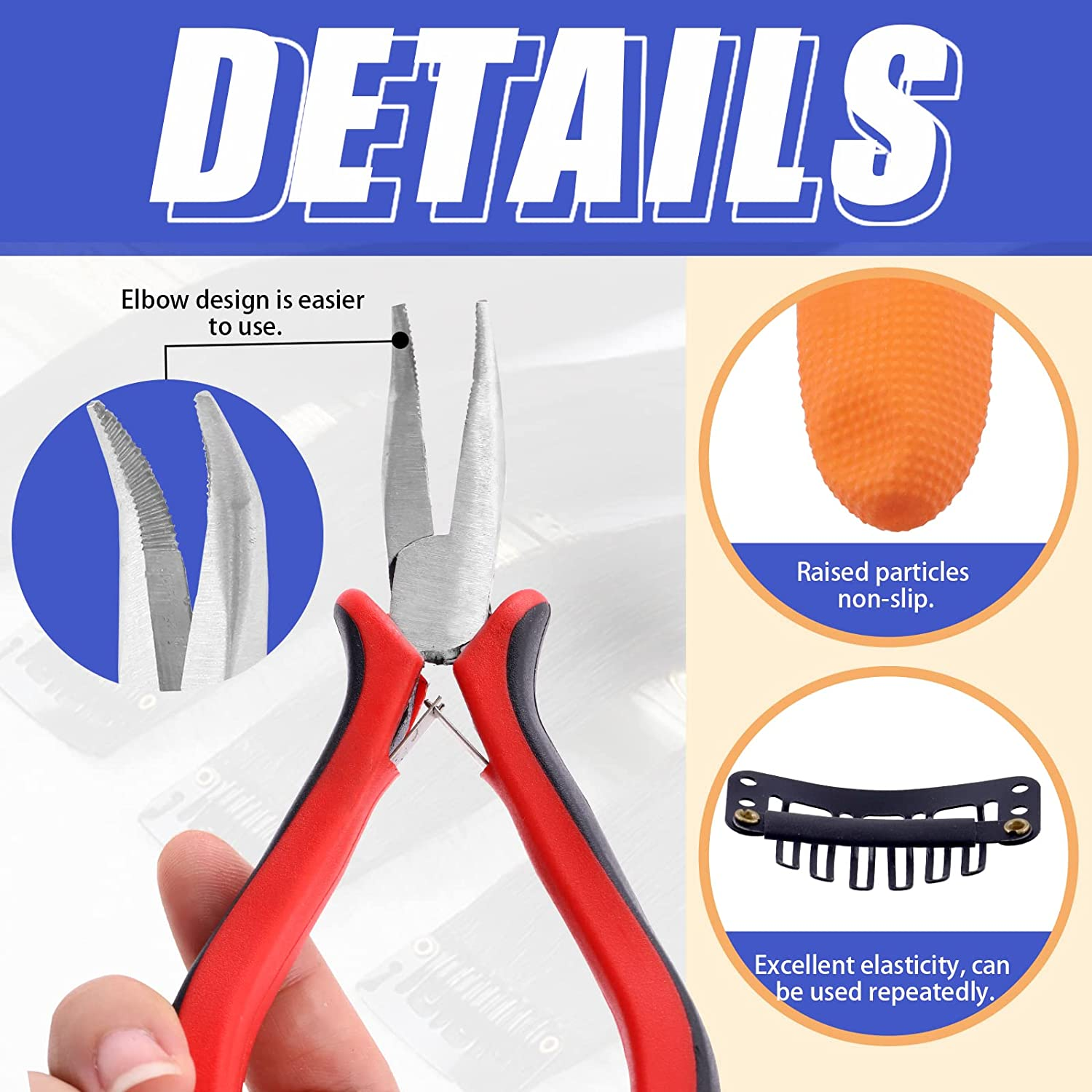 Glarks 574Pcs Hair Extension Tools Kit Including 4 Colors Micro Ring Links Beads, Micro Beads Plier, Hook Needle Pulling Loop, Hair Extension Plier, Duckbill Hair Clips, Combs, Mini Rubber Bands image number 1