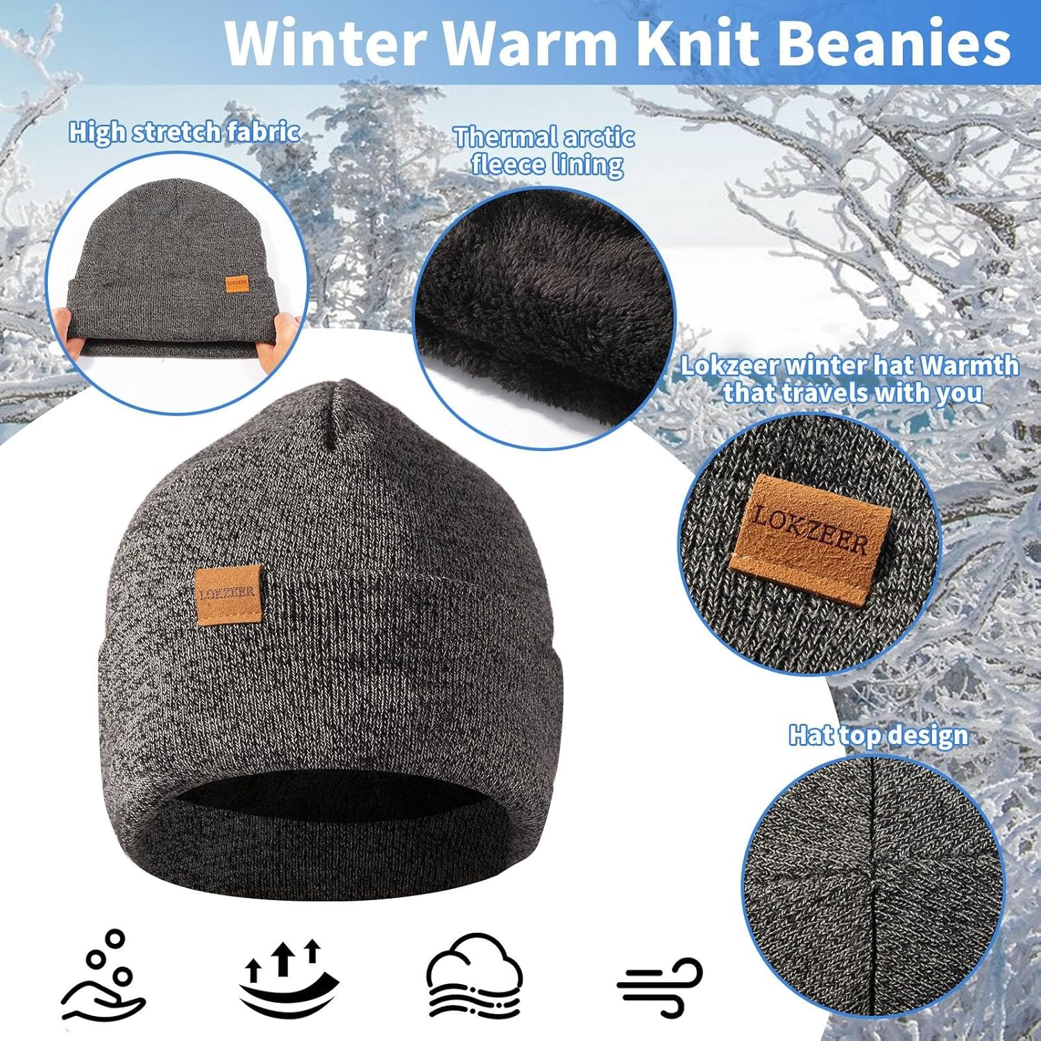 LOKZEER Winter Beanie Gloves Scarf Set: Men Women Warm Hat Scarves with Thermal Wool Lining. Knit Beanies Neck Warmer and Touchscreen Gloves 3 in 1 (One Size) - Grey image number 5