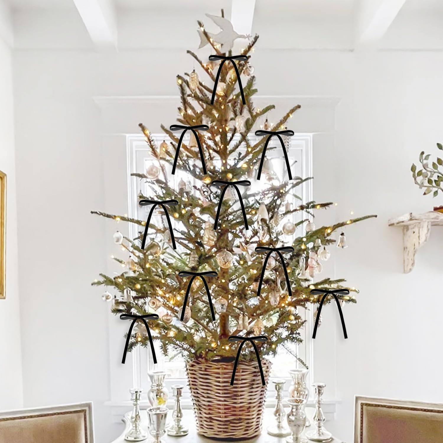 24 Velvet Christmas Bows, 5 X 7 Inch Rustic Vintage Gift Bows for Christmas Tree, Wreath, Garland (Black) image number 2