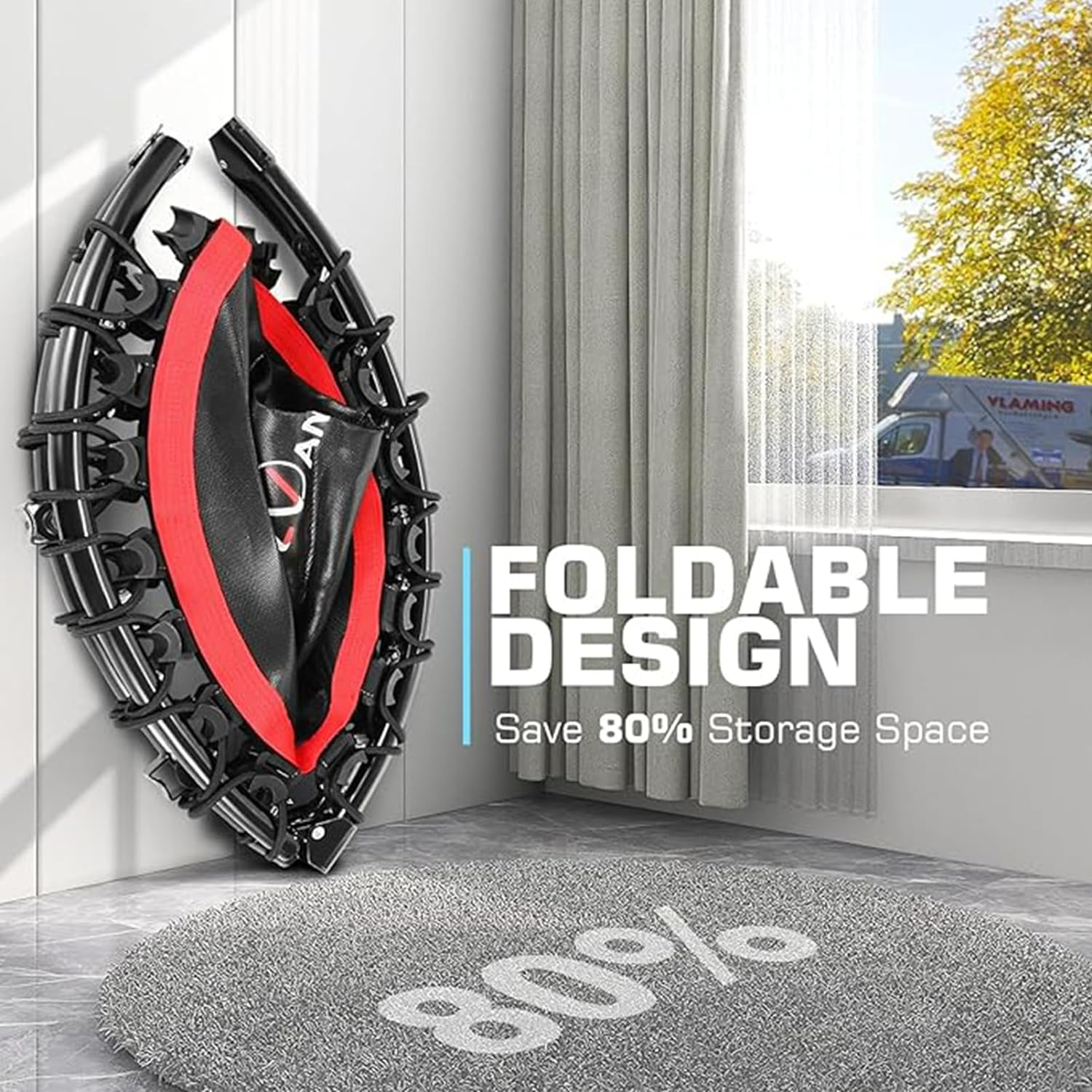 48" Rebounder Trampoline Foldable Fitness Indoor Exercise Workout Rebounder Trampoline with 5 Level Adjustable Heights Foam Handrail, Max Load 300KG image number 2