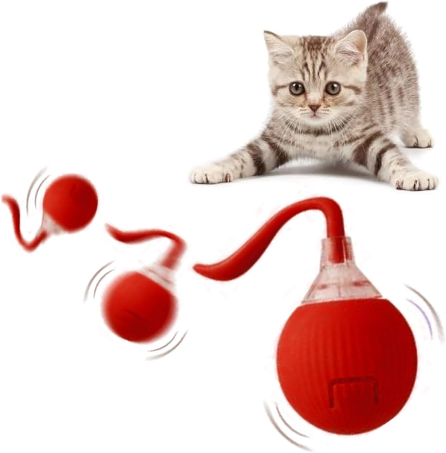 Interactive Cat Ball Toy for Indoor Cats, Smart Cat Toys Ball for Bored Cats, Motion Activated Automatic Cat Toy Ball, 360&iexcl;&Atilde;rotation with LED Light, USB Rechargeable Cat Toys, Red image number 4