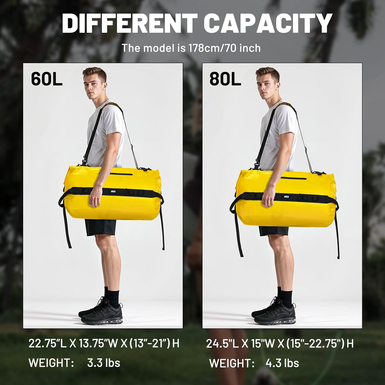 MIER Large Waterproof Duffel Bag Rolltop Dry Backpack Duffle Bags for Kayaking, Rafting, Boating, Swimming, Camping, Travel, Gym, Beach, 80L image number 2