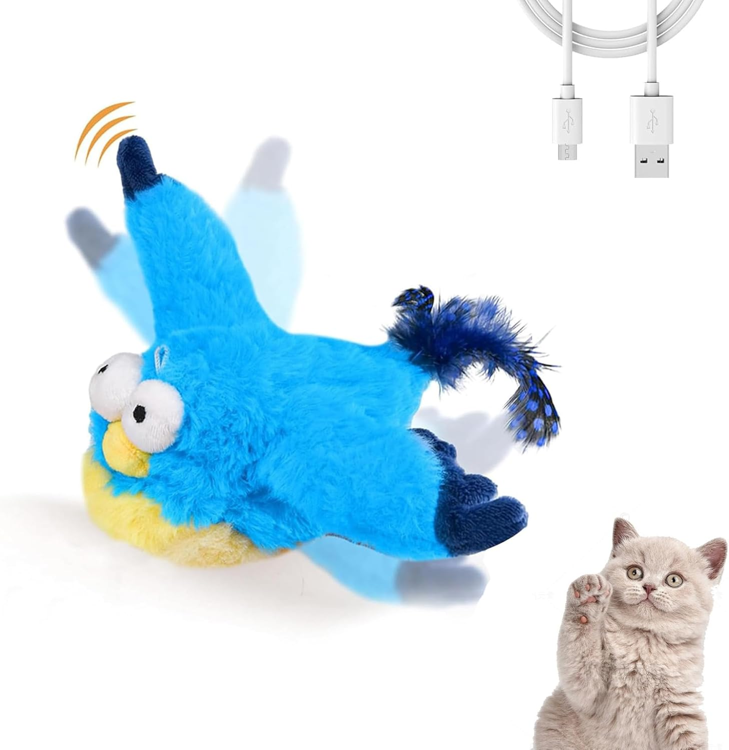 Ecixniy Flapping Bird Cat Toy for Indoor Cats &ndash; Bird-Shaped Design,Bird Catnip Toys, Catnip Compartment, Fun & Engaging Cat Toys, Fluffy Plush Dog Toys-Bluebird image number 6