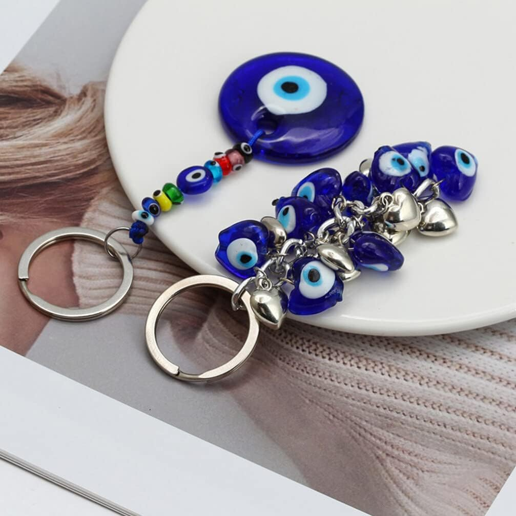 HOLIDYOYO Turkish Devils Eye Pendant, Bule Evil Eye Keyring, Blessing Protection Pendant, Handmade Hand Key Holder for Car Backpack Decor image number 6