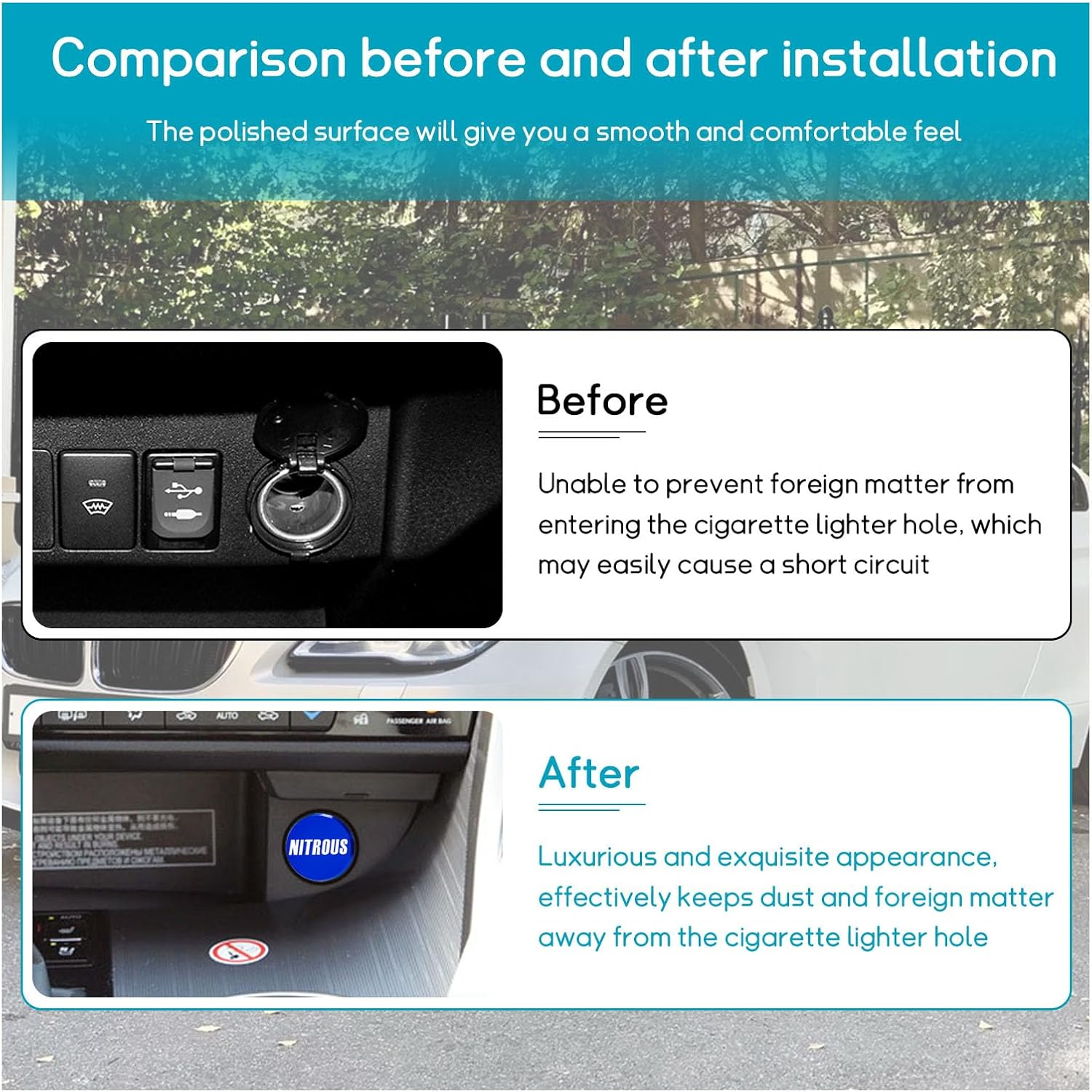 Augeny Car Cigarette Lighter Cover, Aluminum Dustproof Nitrous Button, Universal Cigarette Socket Cover Fits Most Automotive Vehicles Boats with Standard 12 Volt Power Source image number 6