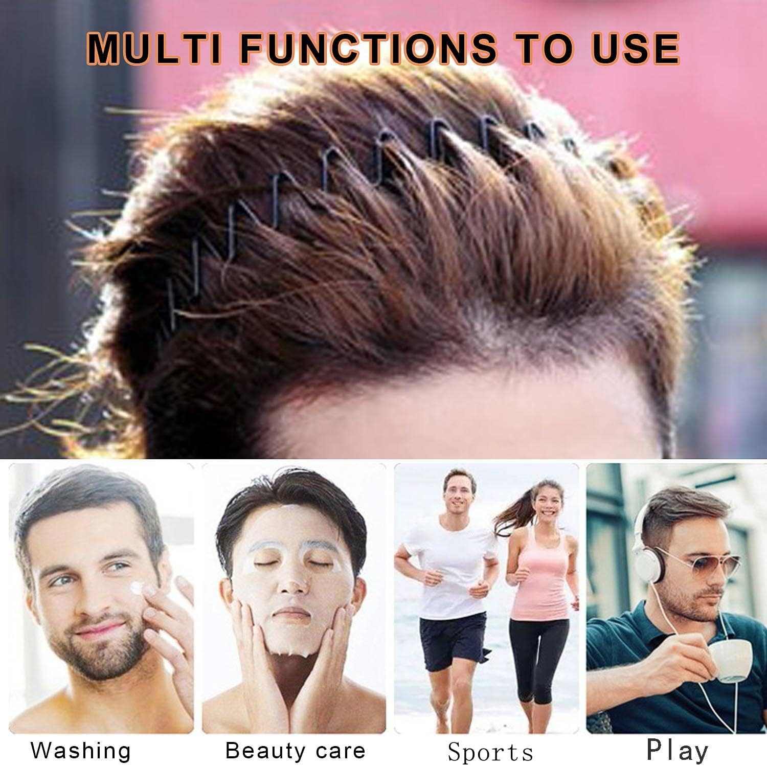 Wantgor 6 Pieces Metal Headbands for Women Men, Fashion Unisex Black Hairband Sports Headwear Hair Hoop Hair Accessories for Home, Outdoor (Black, 6 Pack) image number 2