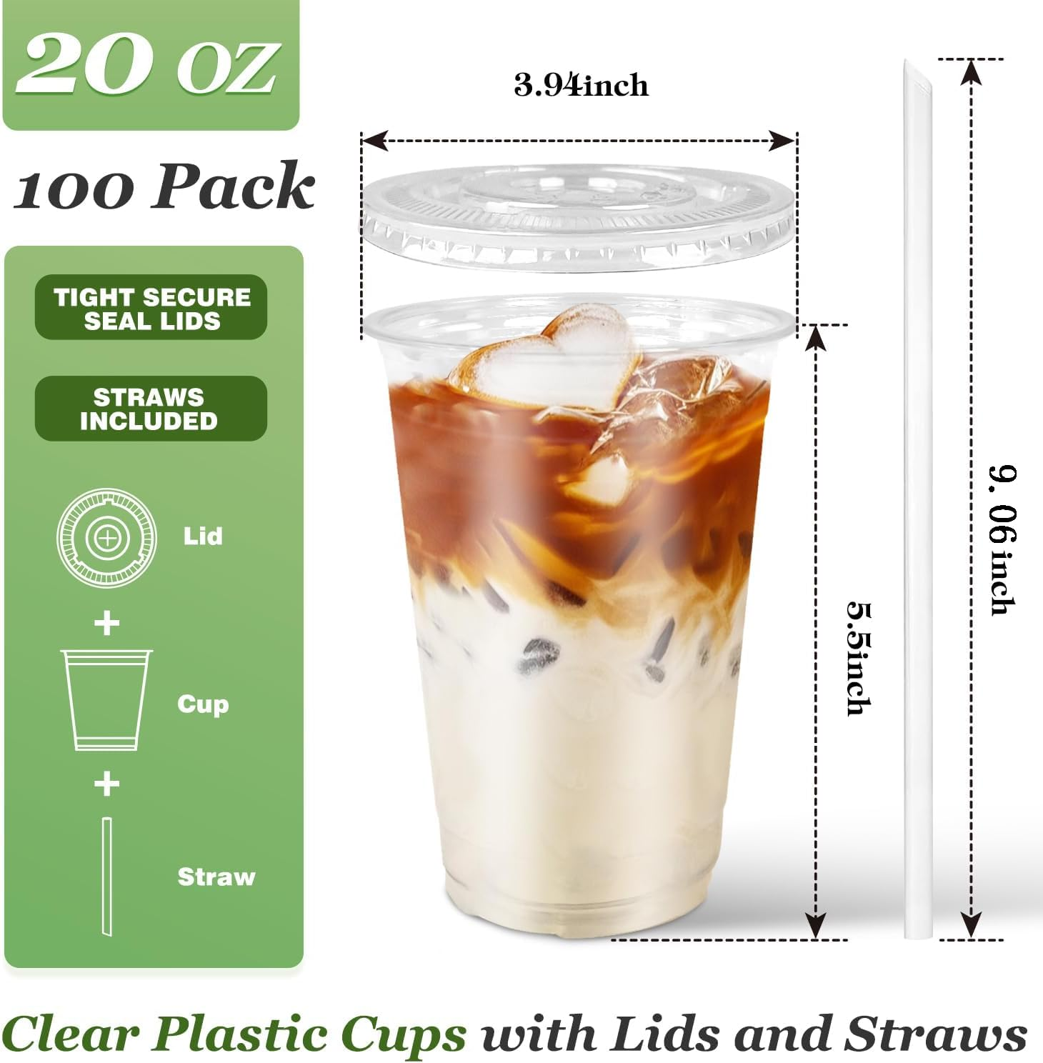 Xinthail 100 Pack 20Oz Reusable Plastic Cups with Lids and Straws -Versatile Water, Juice, and Coffee Cups for Weddings, Thanksgiving, Christmas, and Parties